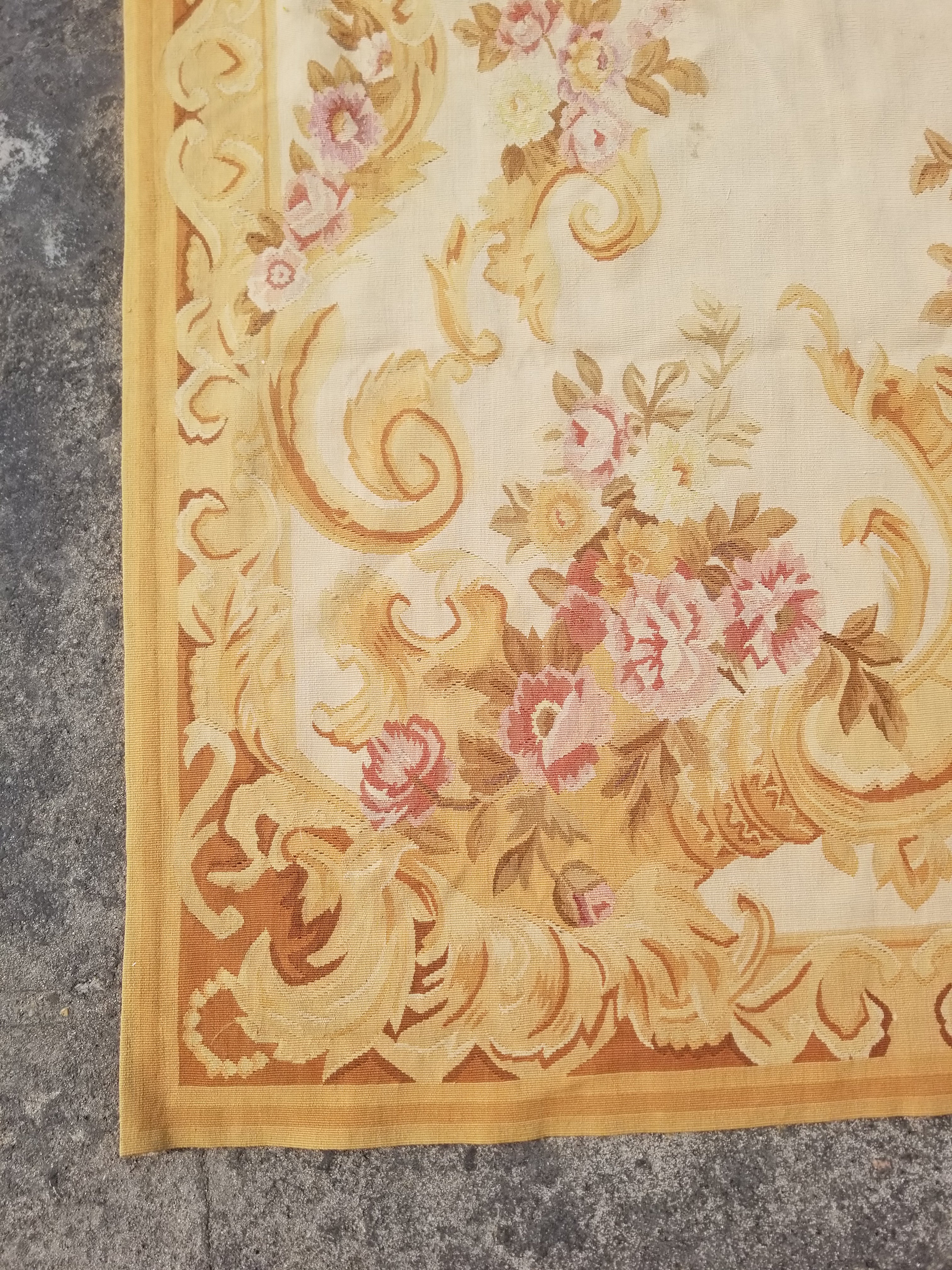 Vintage Handwoven French Aubusson Baroque Floral Wool Area Rug 372x264cm