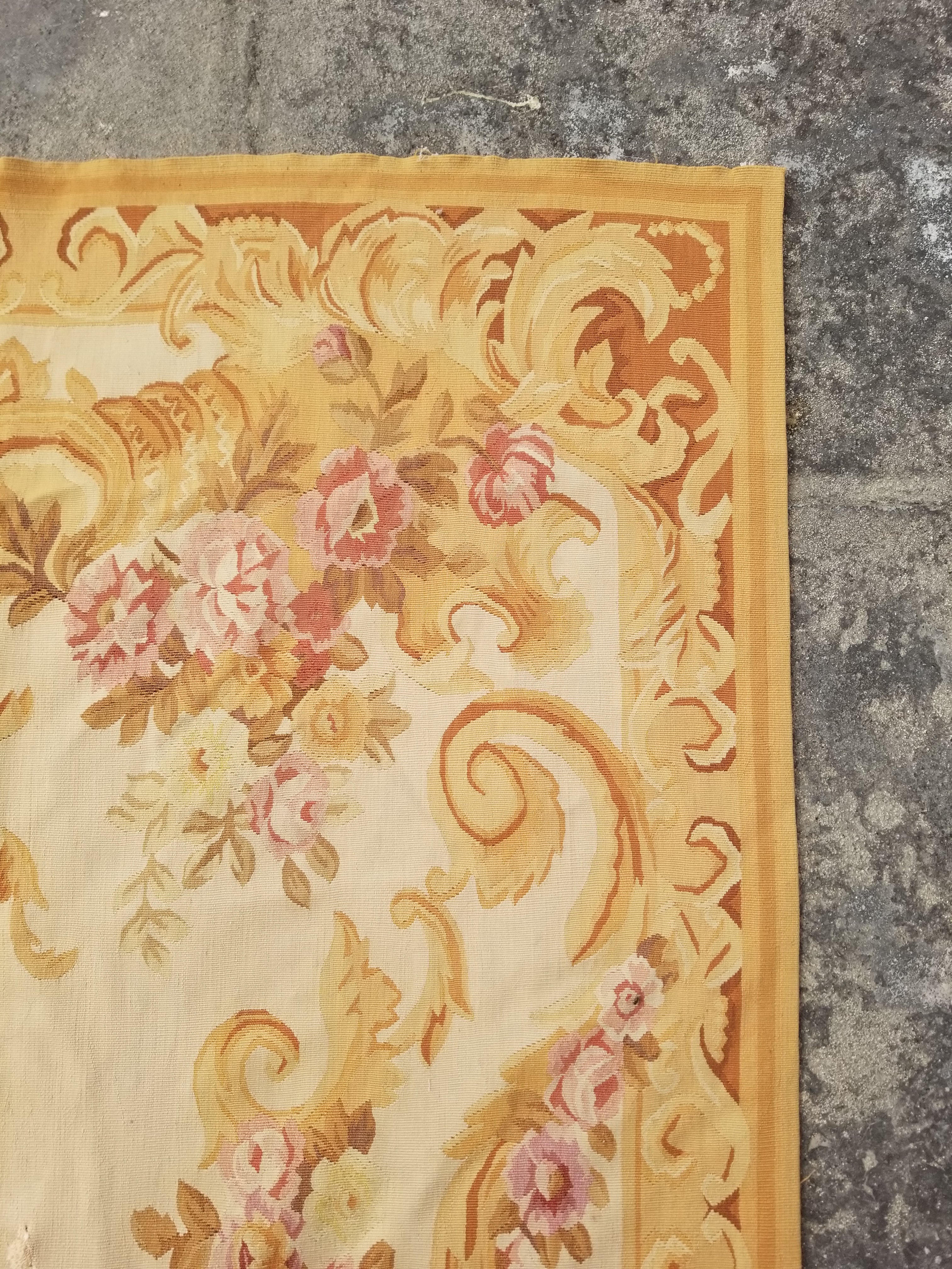 Vintage Handwoven French Aubusson Baroque Floral Wool Area Rug 372x264cm