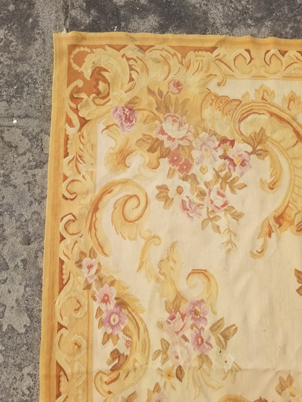 Vintage Handwoven French Aubusson Baroque Floral Wool Area Rug 372x264cm