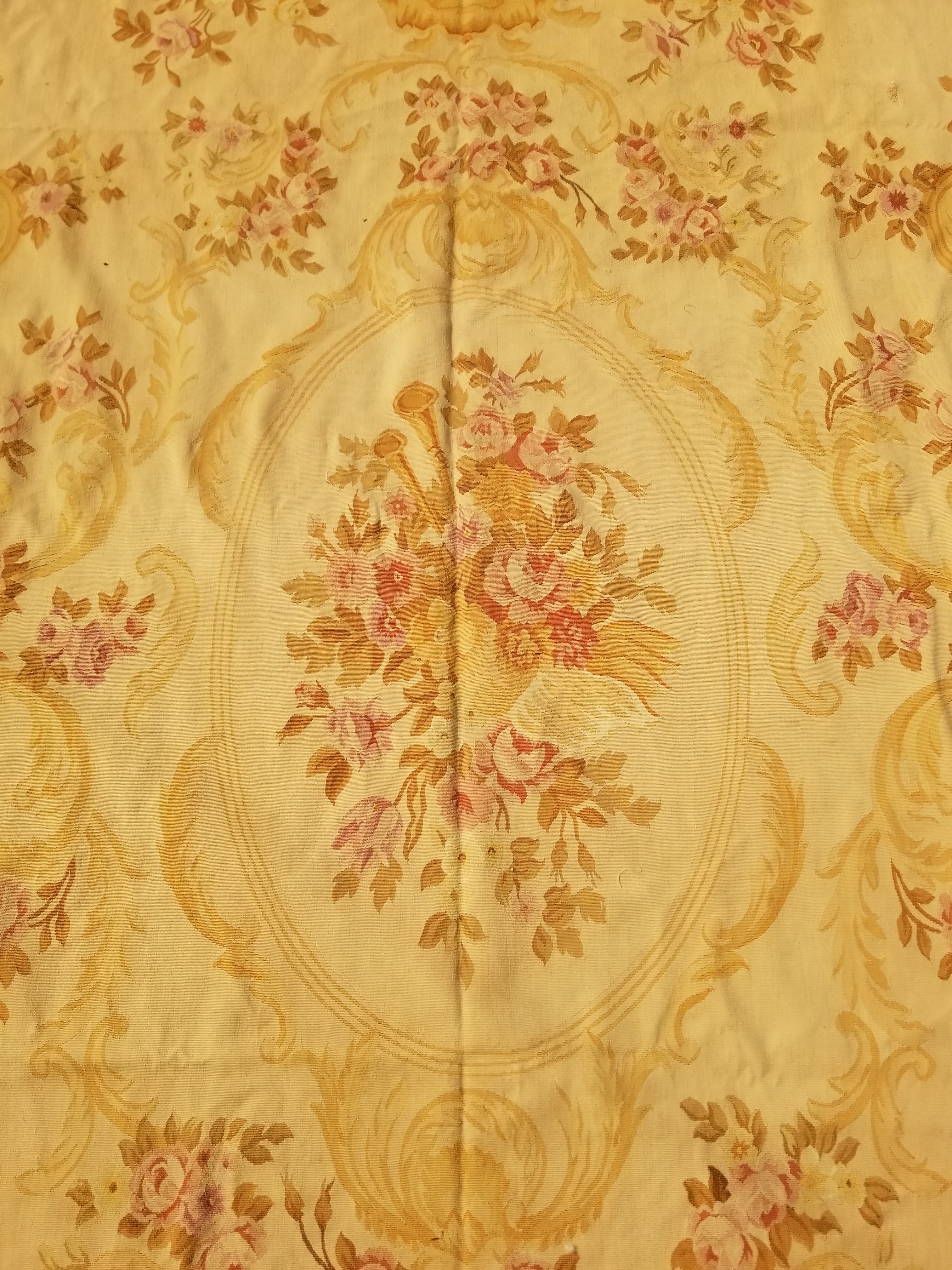 Vintage Handwoven French Aubusson Baroque Floral Wool Area Rug 372x264cm