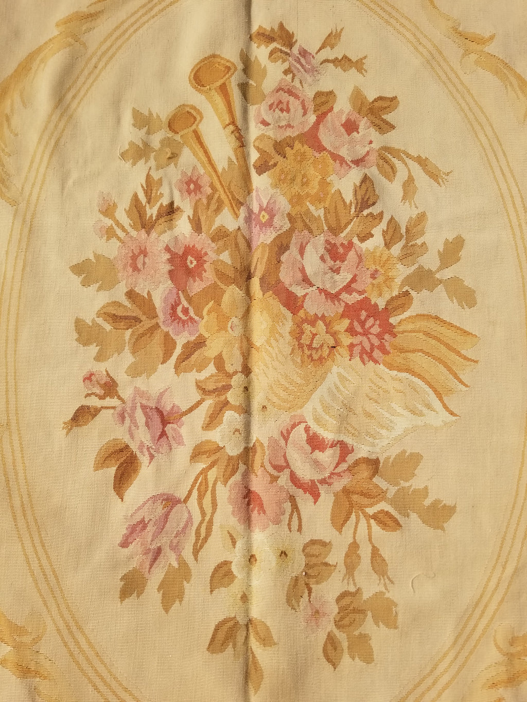 Vintage Handwoven French Aubusson Baroque Floral Wool Area Rug 372x264cm
