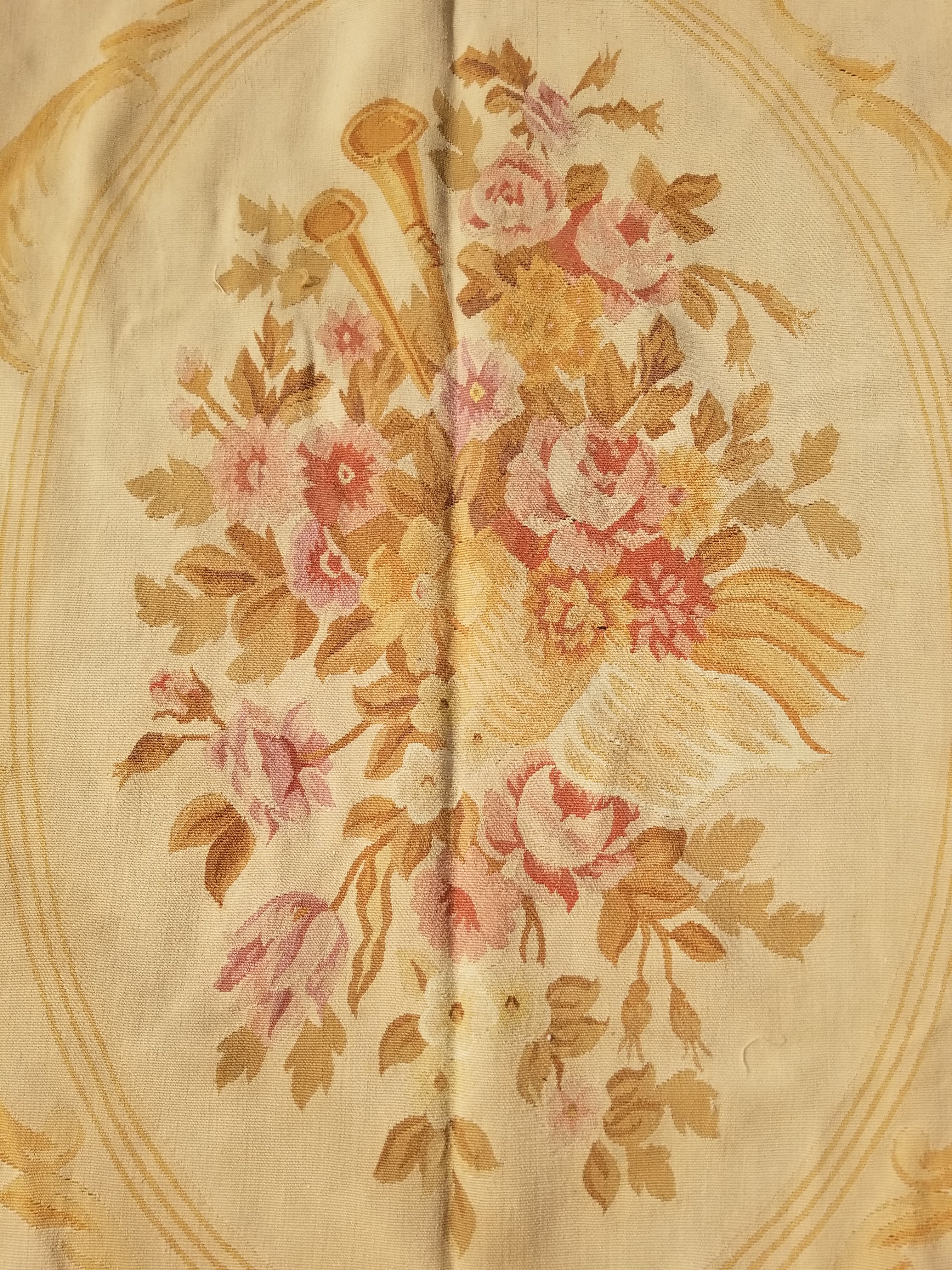 Vintage Handwoven French Aubusson Baroque Floral Wool Area Rug 372x264cm