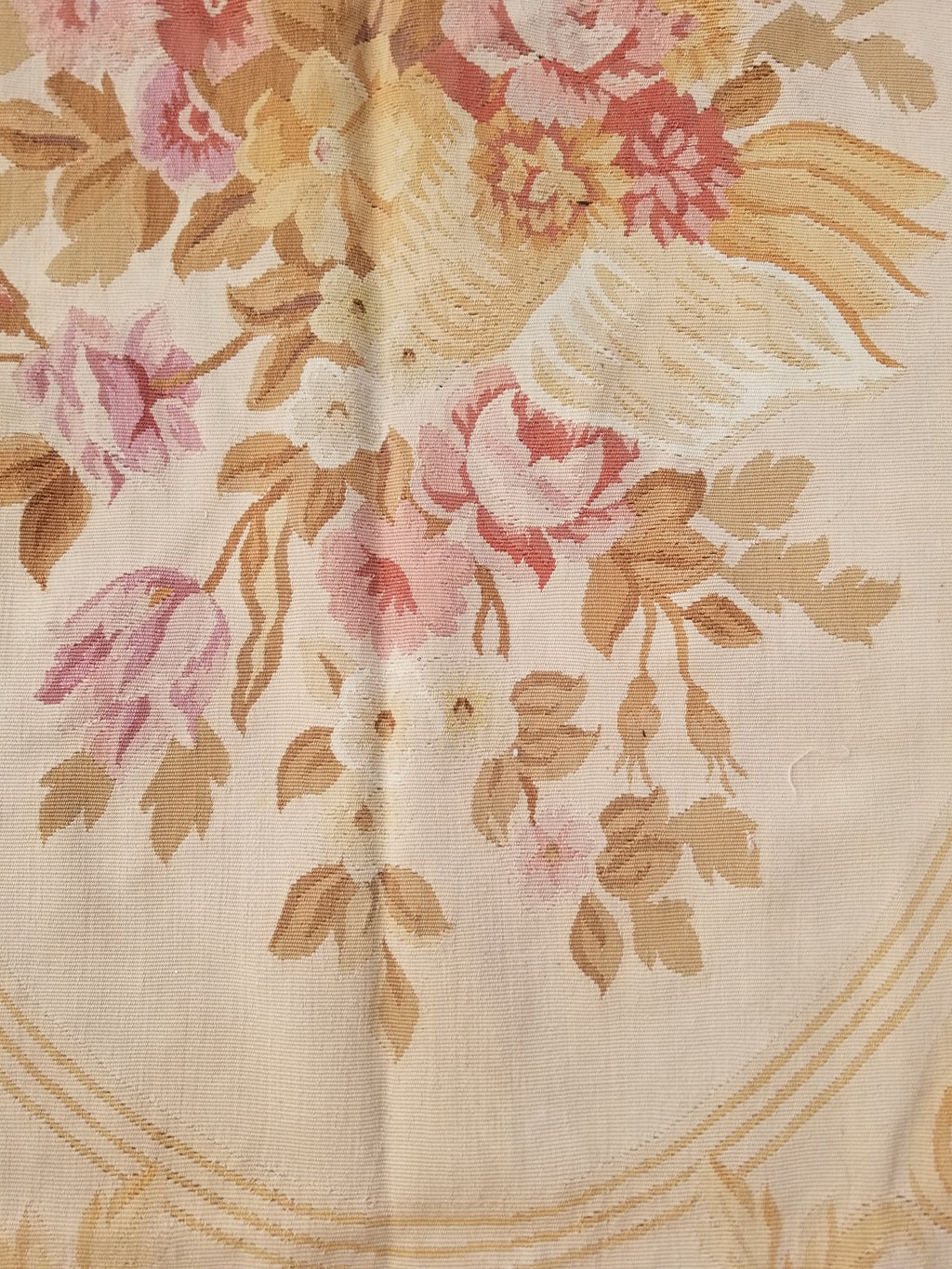 Vintage Handwoven French Aubusson Baroque Floral Wool Area Rug 372x264cm