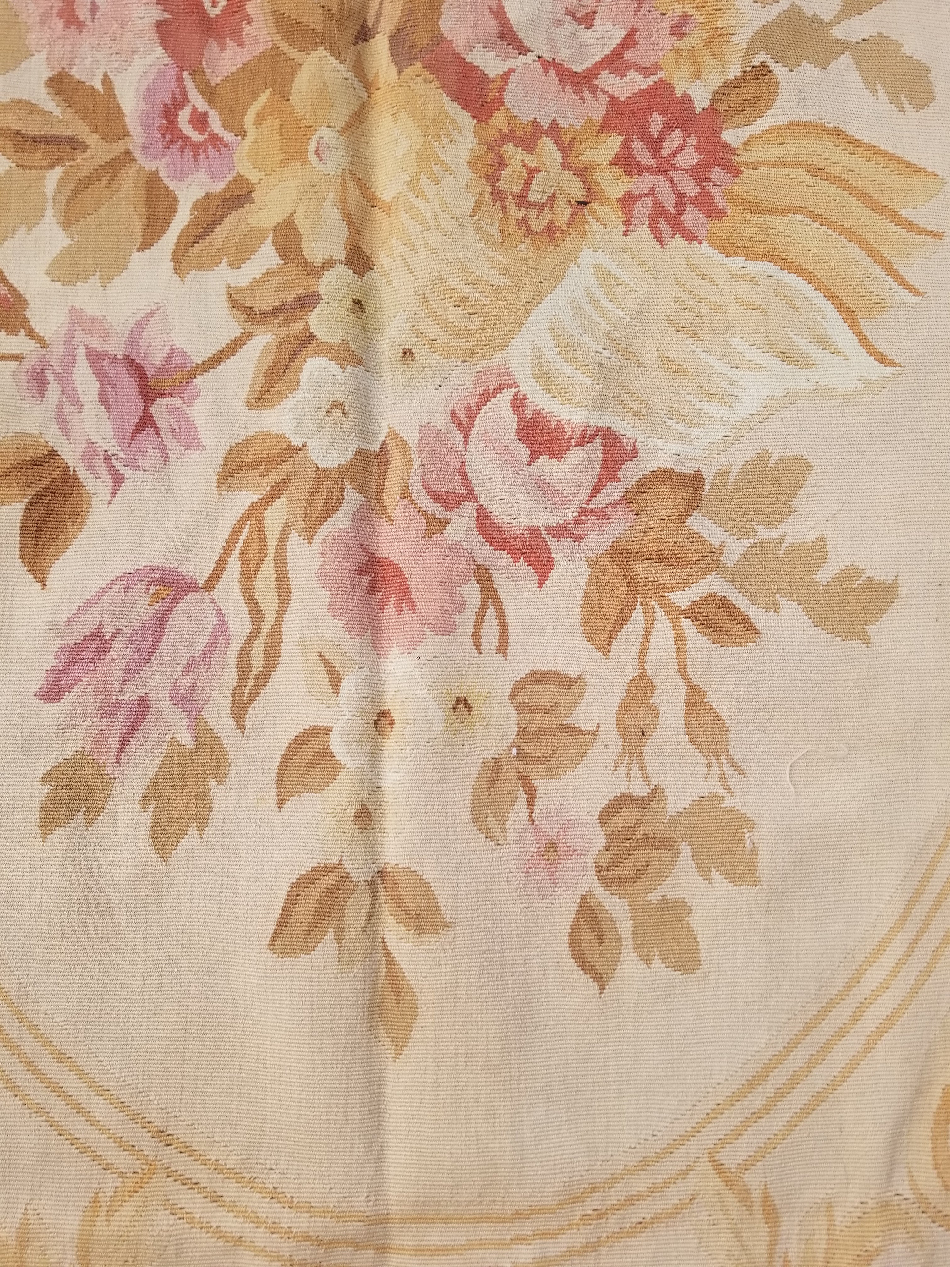 Vintage Handwoven French Aubusson Baroque Floral Wool Area Rug 372x264cm
