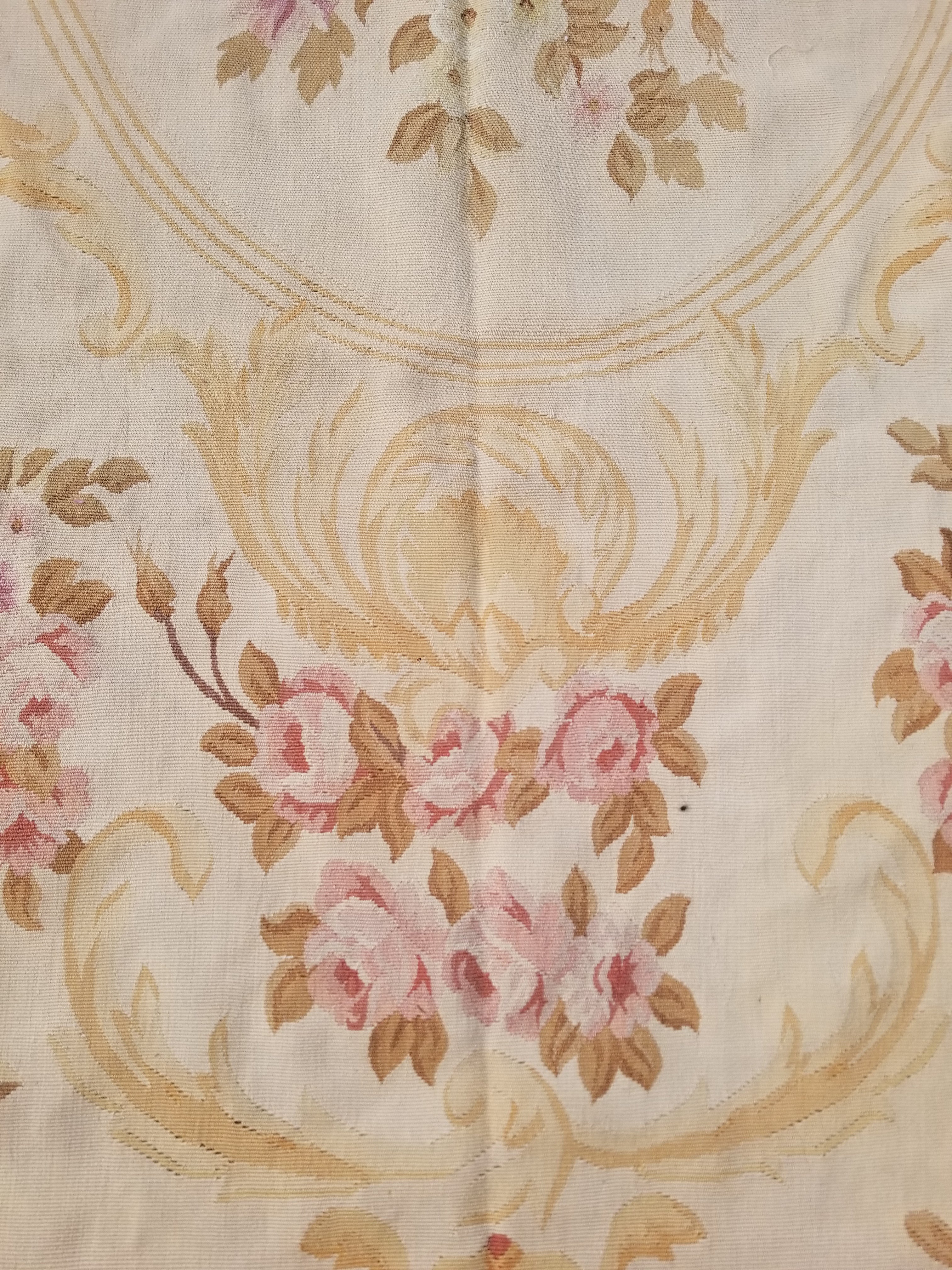 Vintage Handwoven French Aubusson Baroque Floral Wool Area Rug 372x264cm