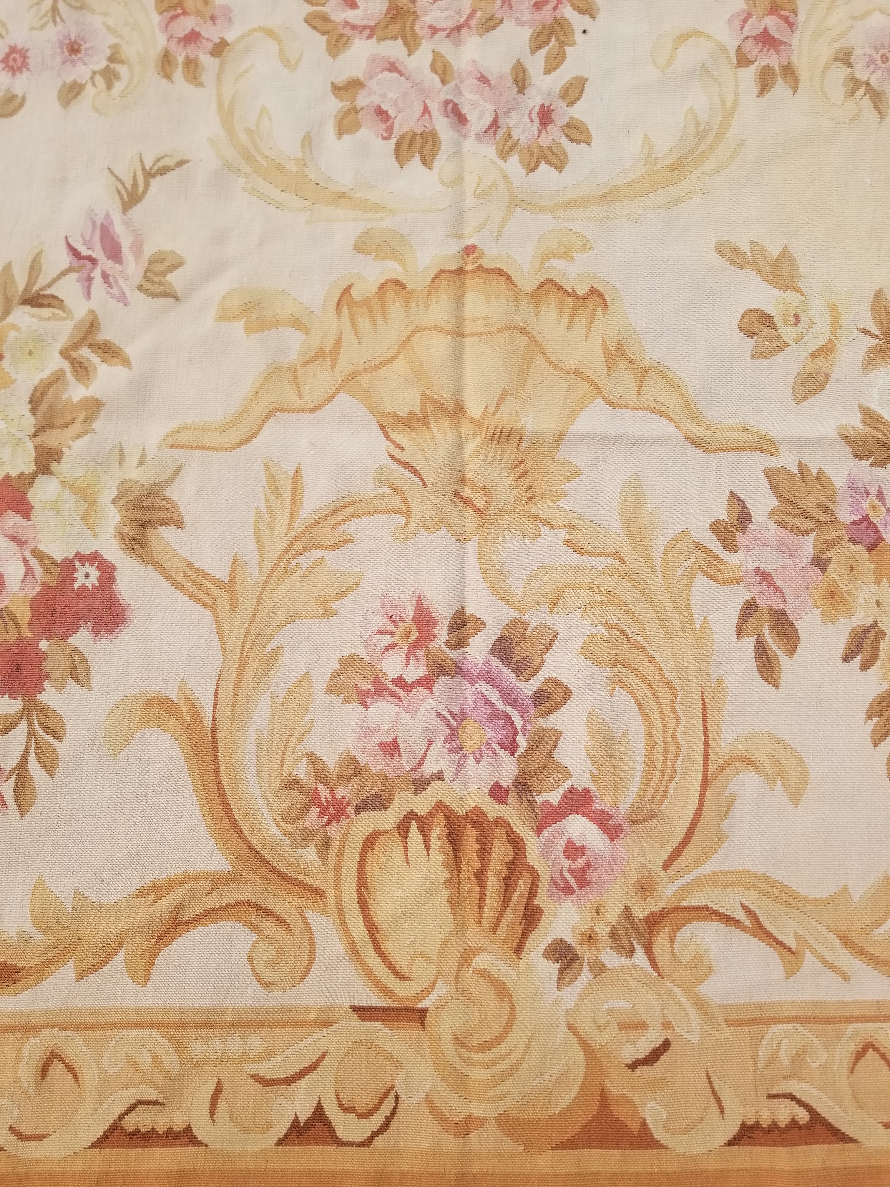 Vintage Handwoven French Aubusson Baroque Floral Wool Area Rug 372x264cm