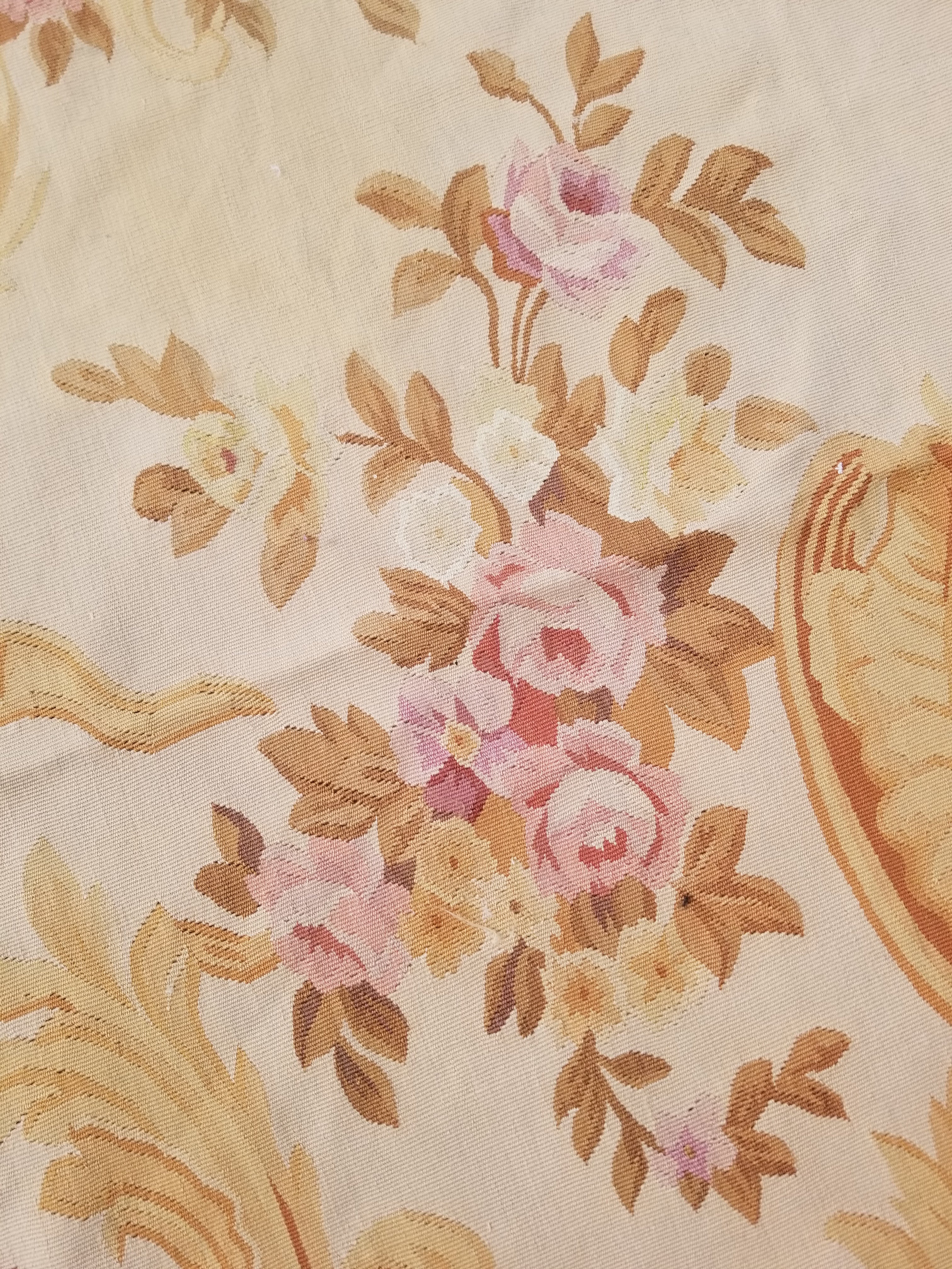 Vintage Handwoven French Aubusson Baroque Floral Wool Area Rug 372x264cm