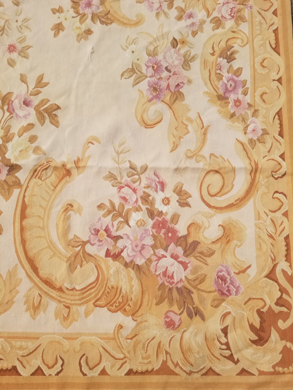 Vintage Handwoven French Aubusson Baroque Floral Wool Area Rug 372x264cm