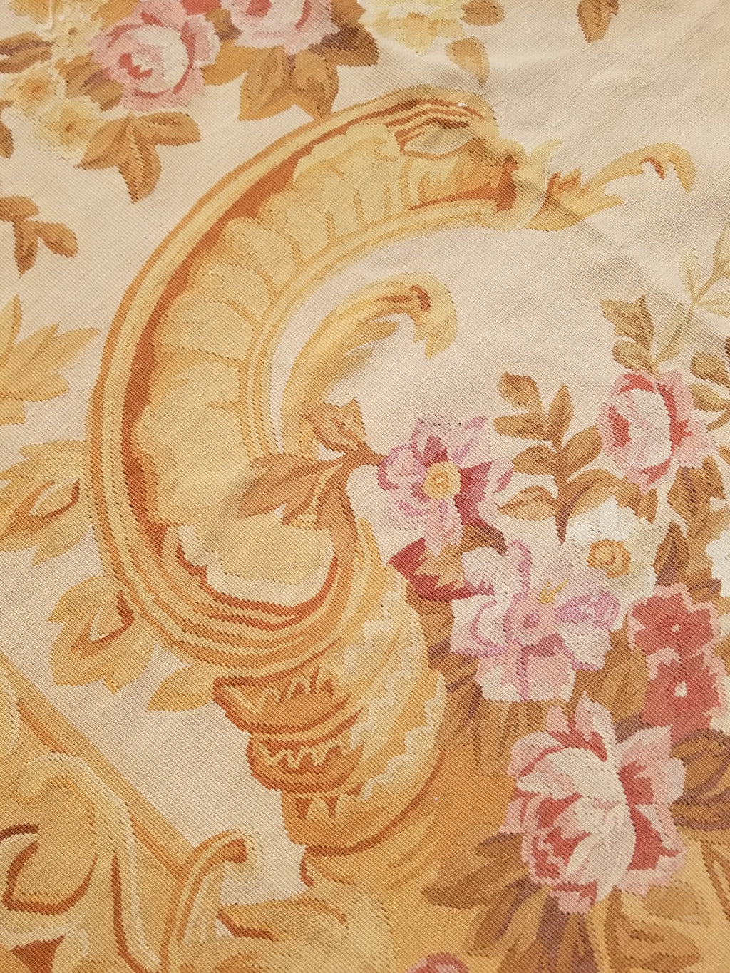 Vintage Handwoven French Aubusson Baroque Floral Wool Area Rug 372x264cm