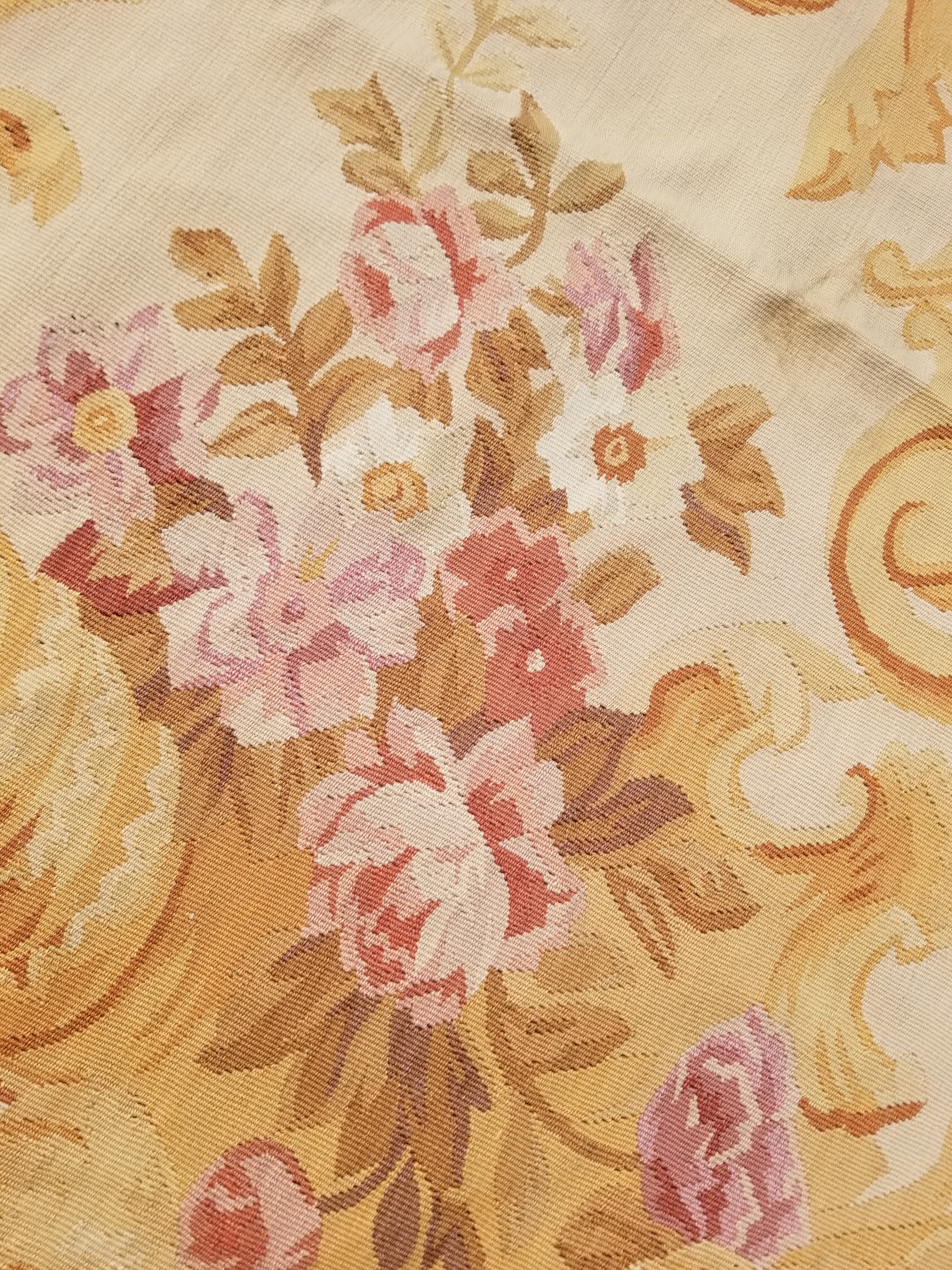 Vintage Handwoven French Aubusson Baroque Floral Wool Area Rug 372x264cm