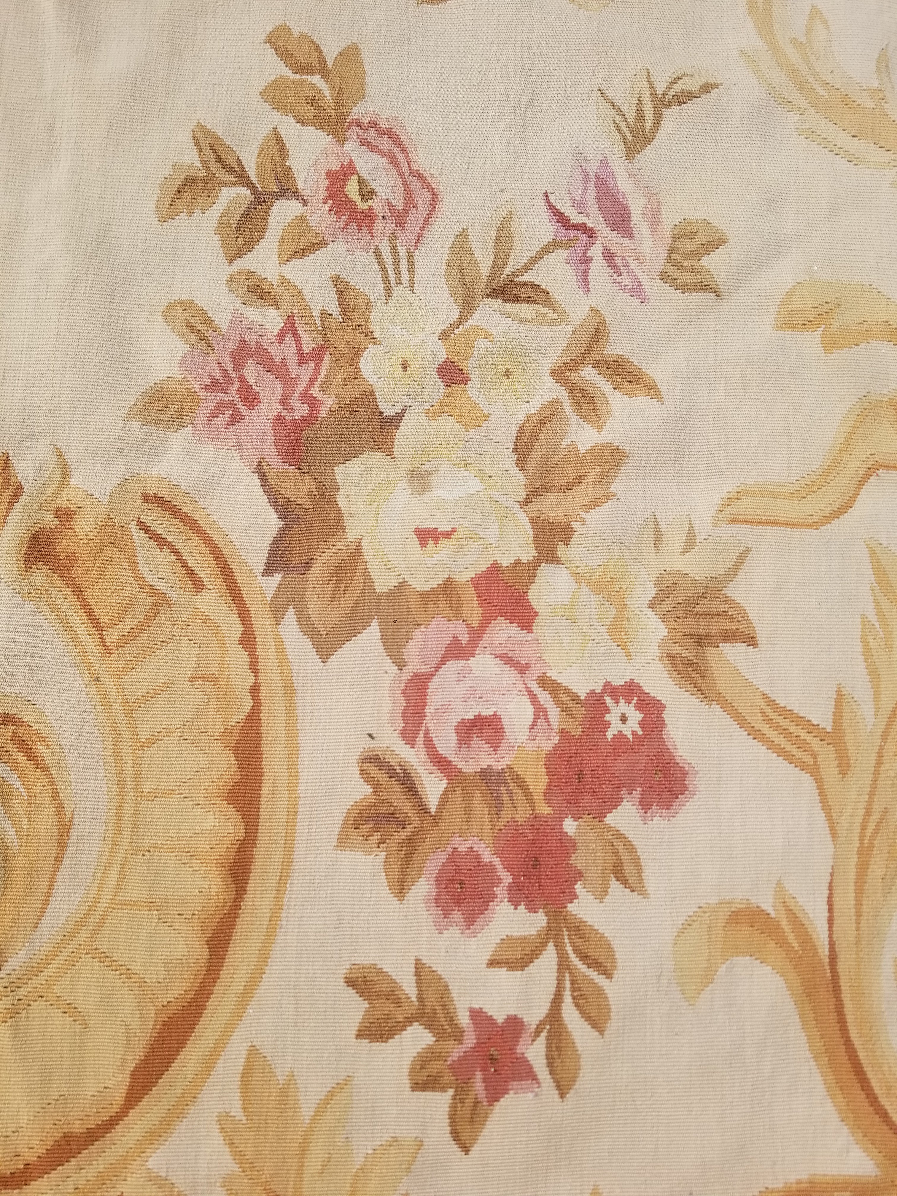 Vintage Handwoven French Aubusson Baroque Floral Wool Area Rug 372x264cm