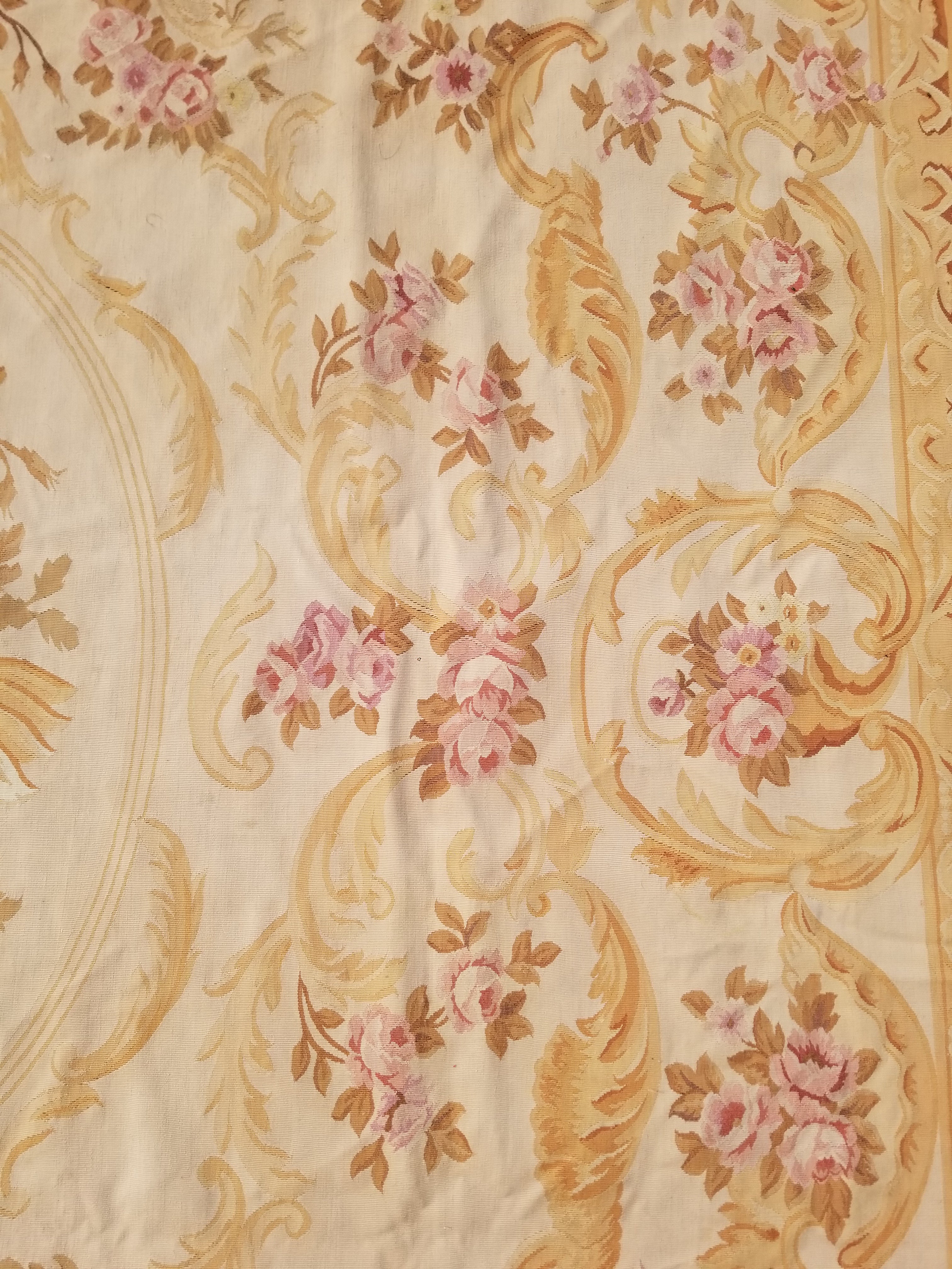 Vintage Handwoven French Aubusson Baroque Floral Wool Area Rug 372x264cm
