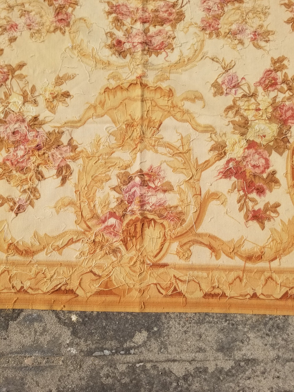 Vintage Handwoven French Aubusson Baroque Floral Wool Area Rug 372x264cm