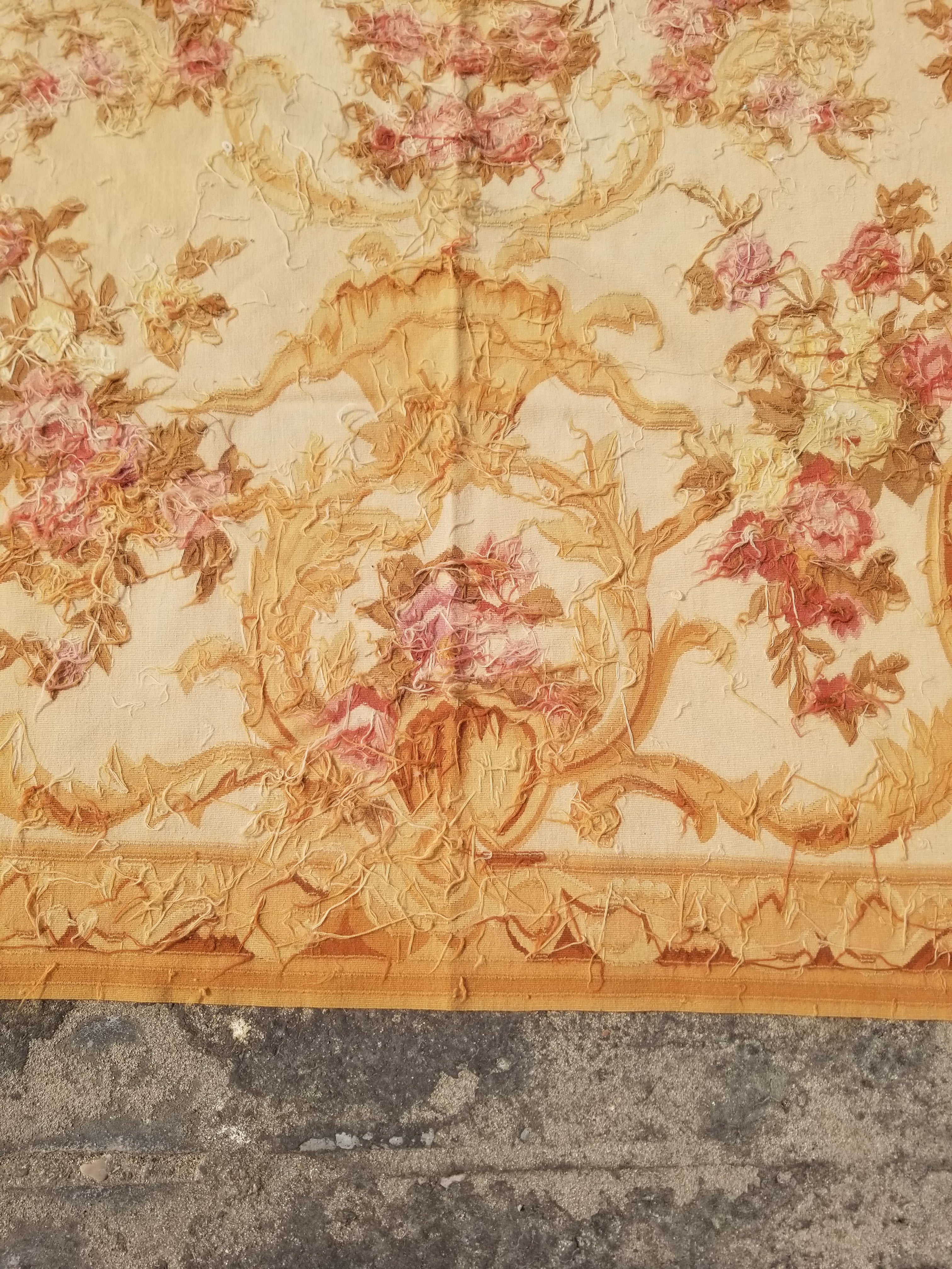 Vintage Handwoven French Aubusson Baroque Floral Wool Area Rug 372x264cm