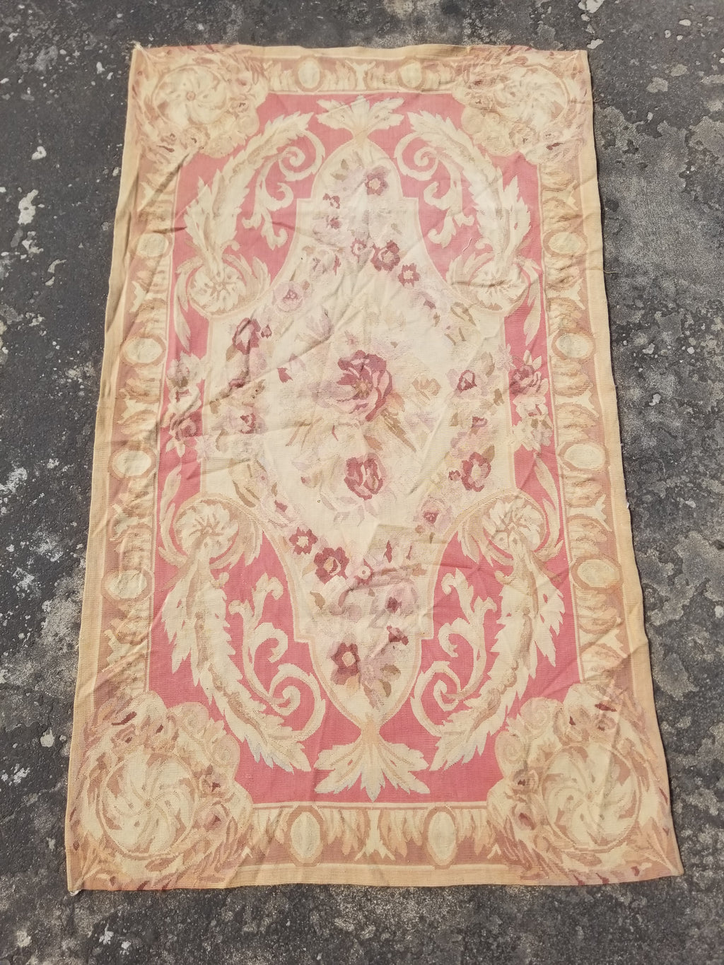 Antique Handwoven French Aubusson Ornate Floral Wool Rug 151x90cm