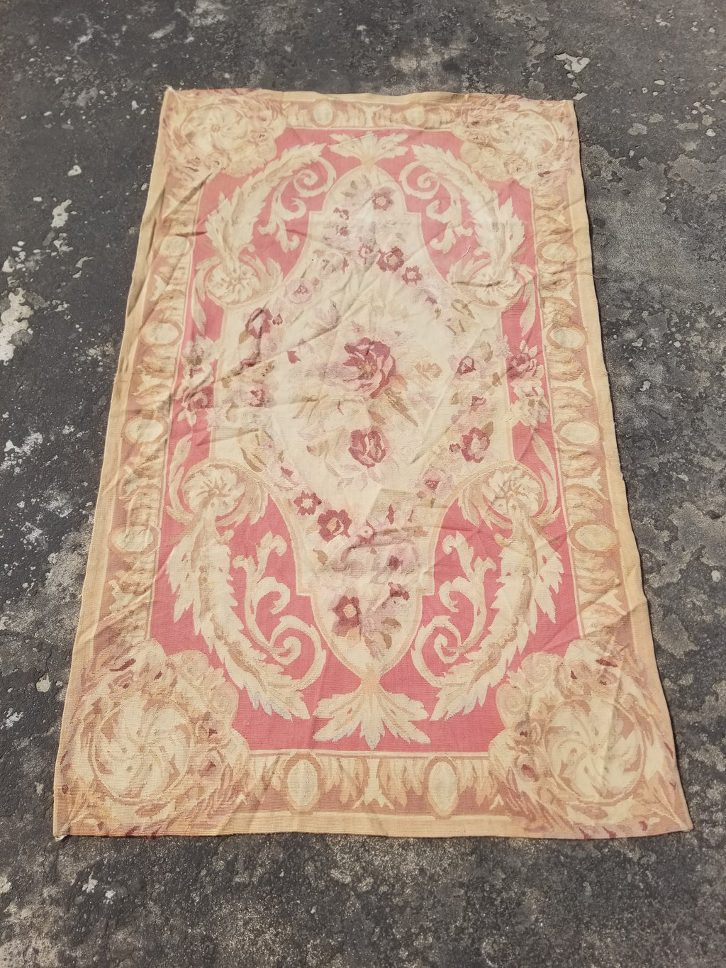 Antique Handwoven French Aubusson Ornate Floral Wool Rug 151x90cm