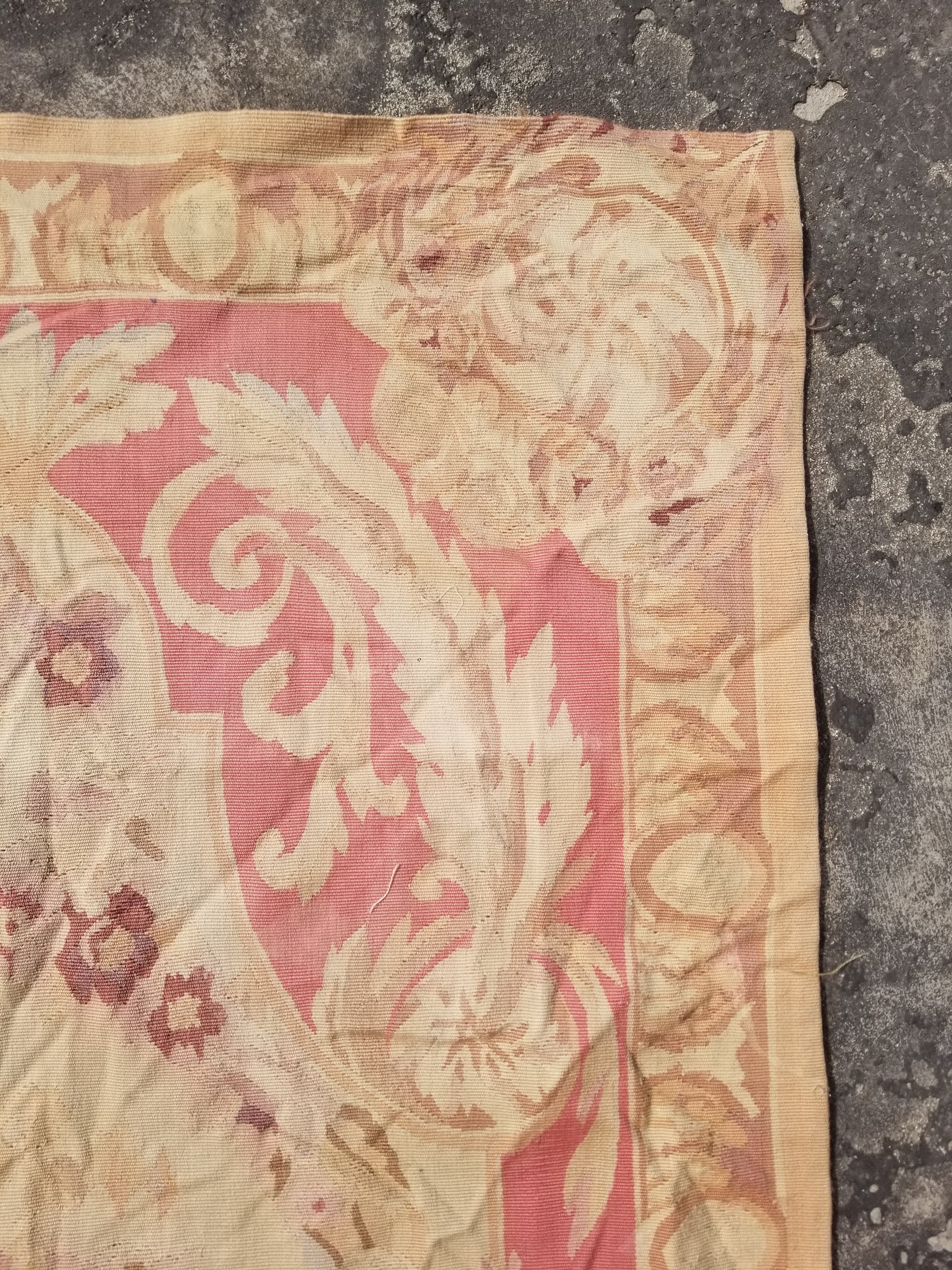 Antique Handwoven French Aubusson Ornate Floral Wool Rug 151x90cm