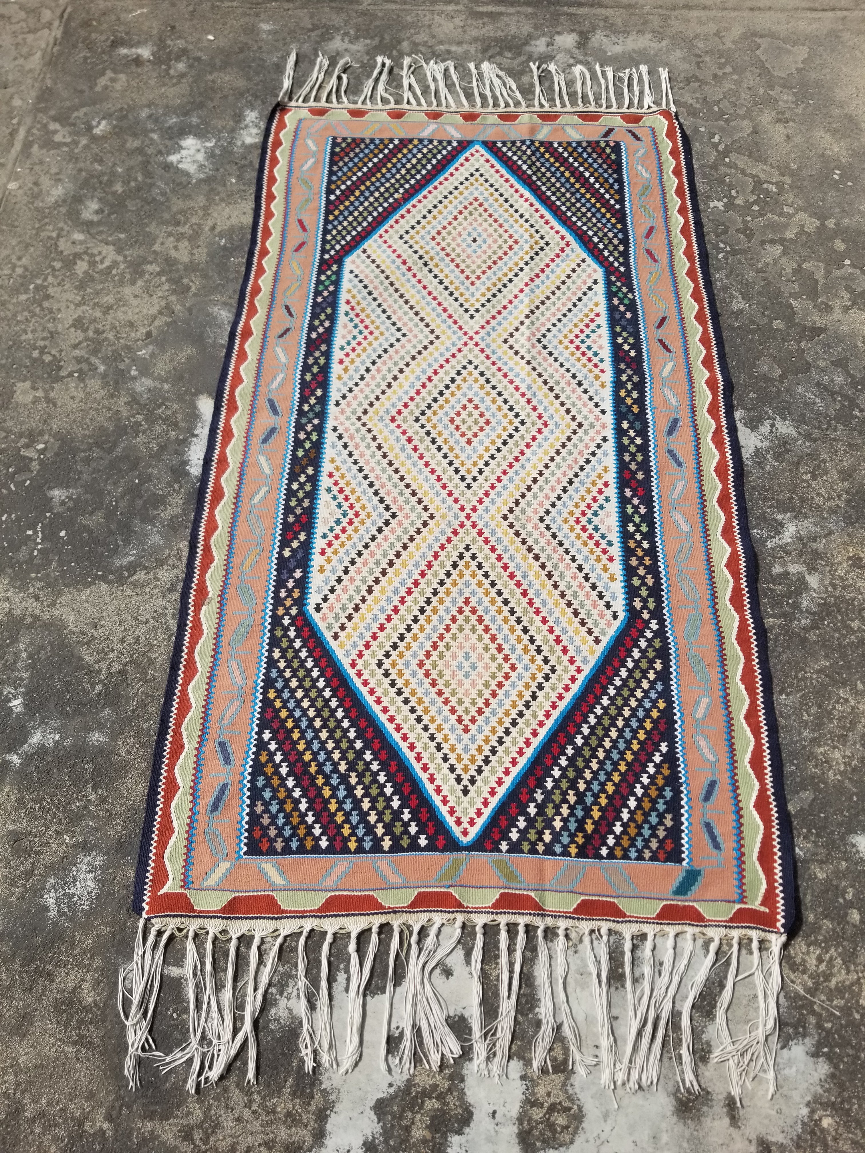 Vintage Traditional Handwoven Senna Wool Multicolor Kilim 183x95cm