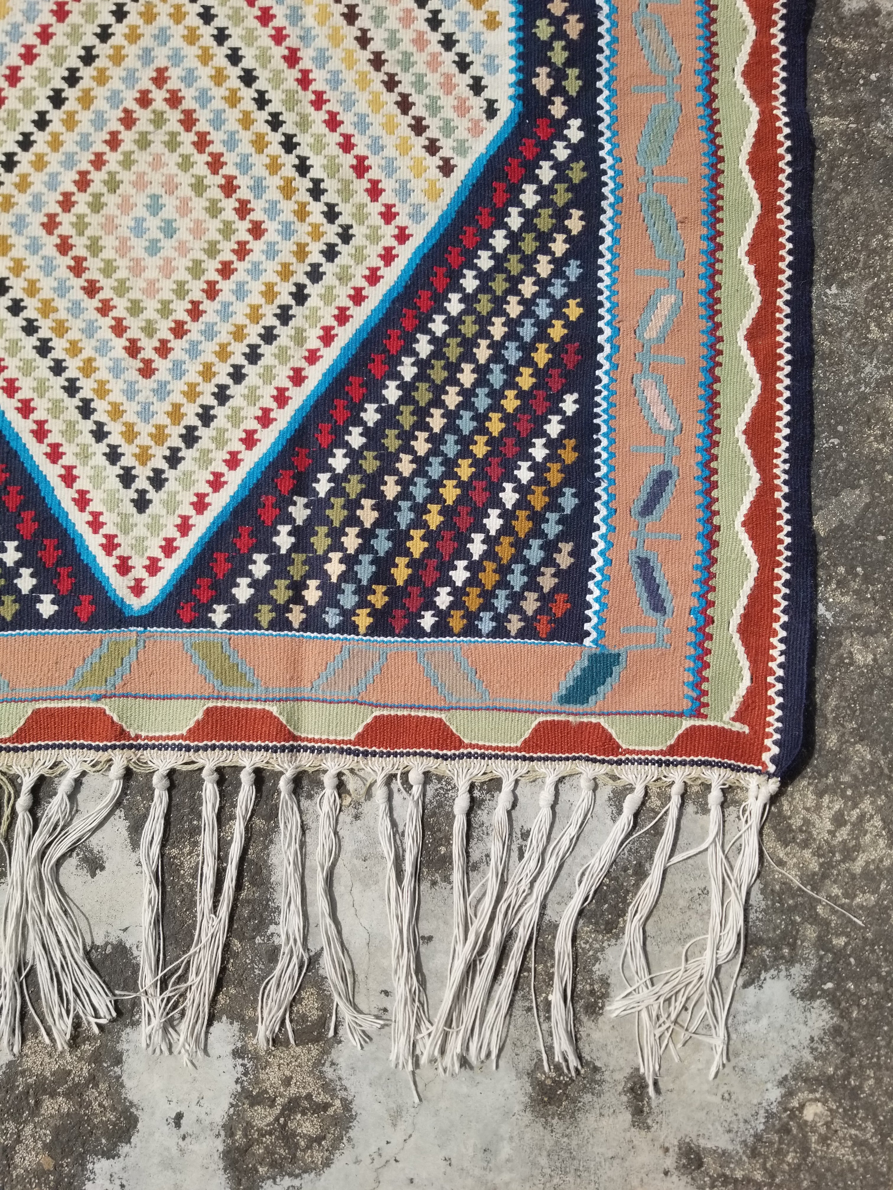 Vintage Traditional Handwoven Senna Wool Multicolor Kilim 183x95cm