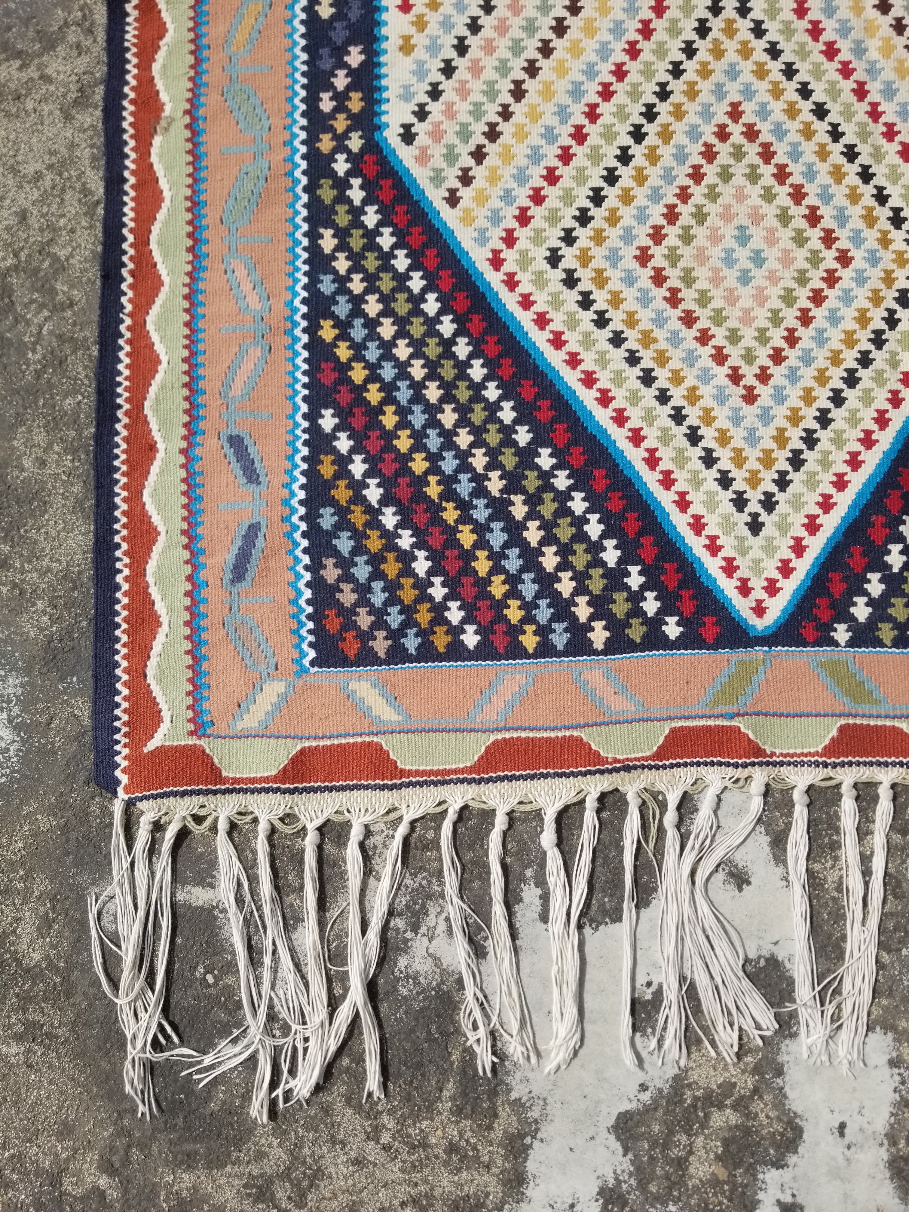 Vintage Traditional Handwoven Senna Wool Multicolor Kilim 183x95cm