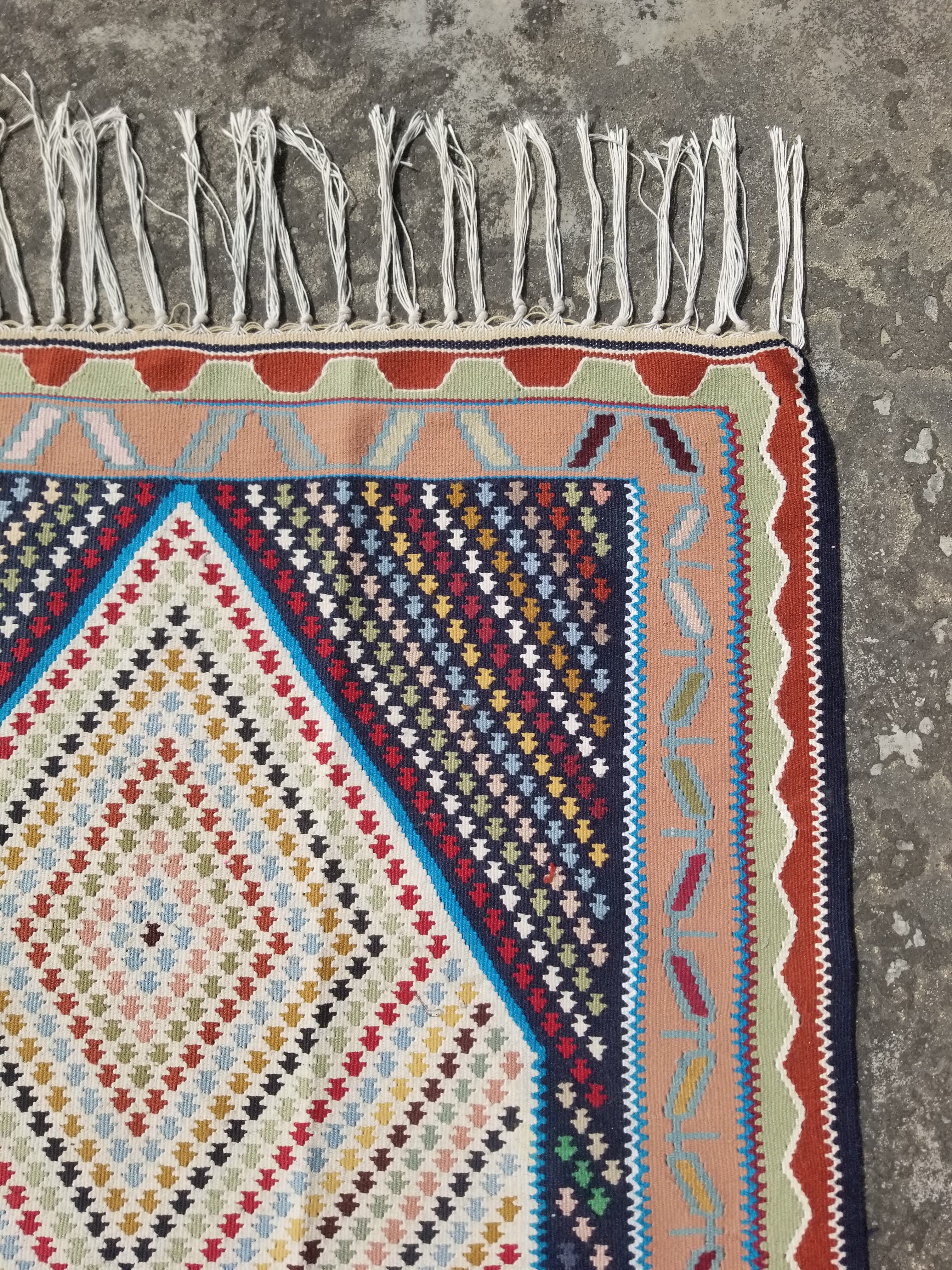 Vintage Traditional Handwoven Senna Wool Multicolor Kilim 183x95cm