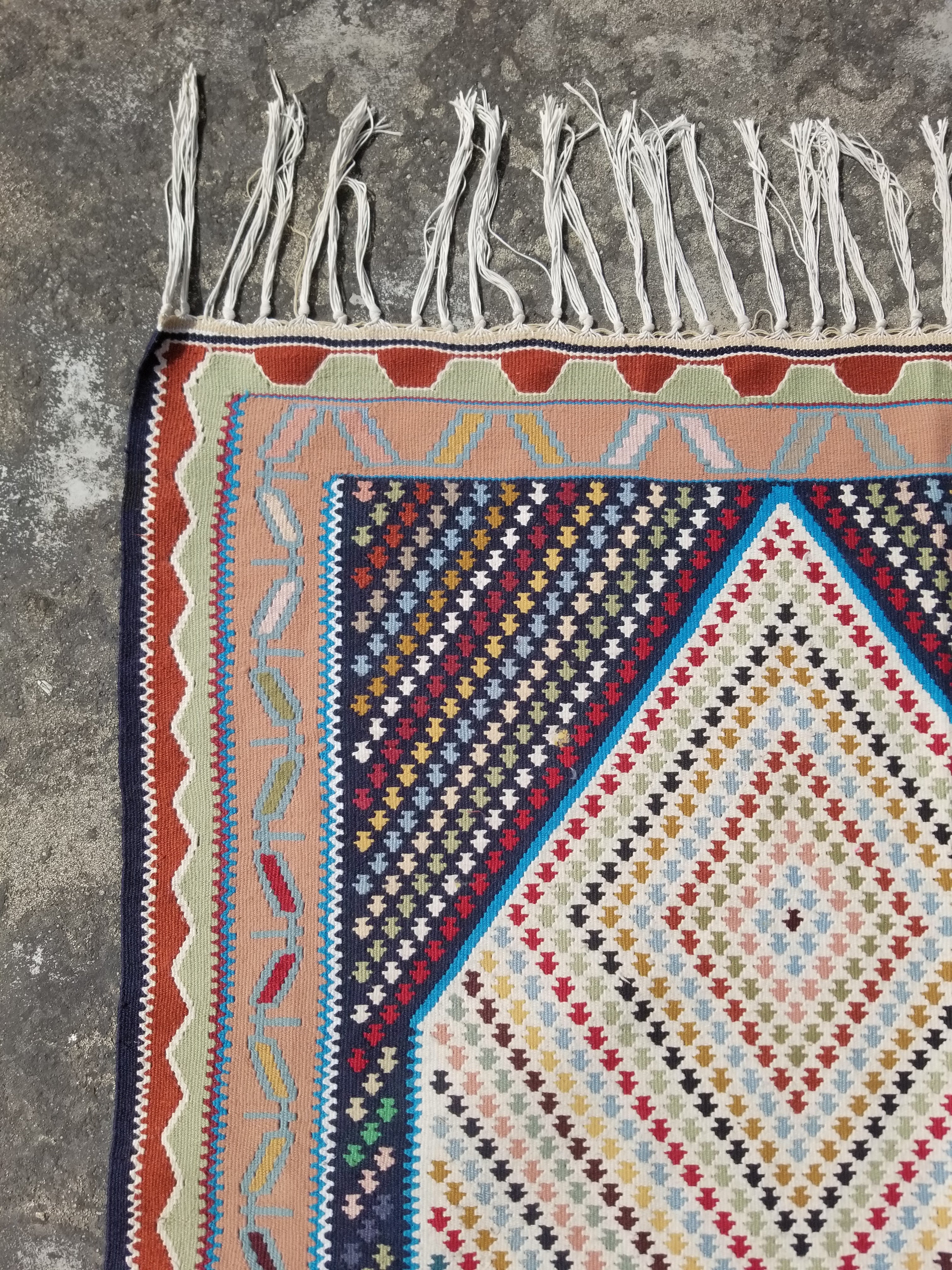 Vintage Traditional Handwoven Senna Wool Multicolor Kilim 183x95cm