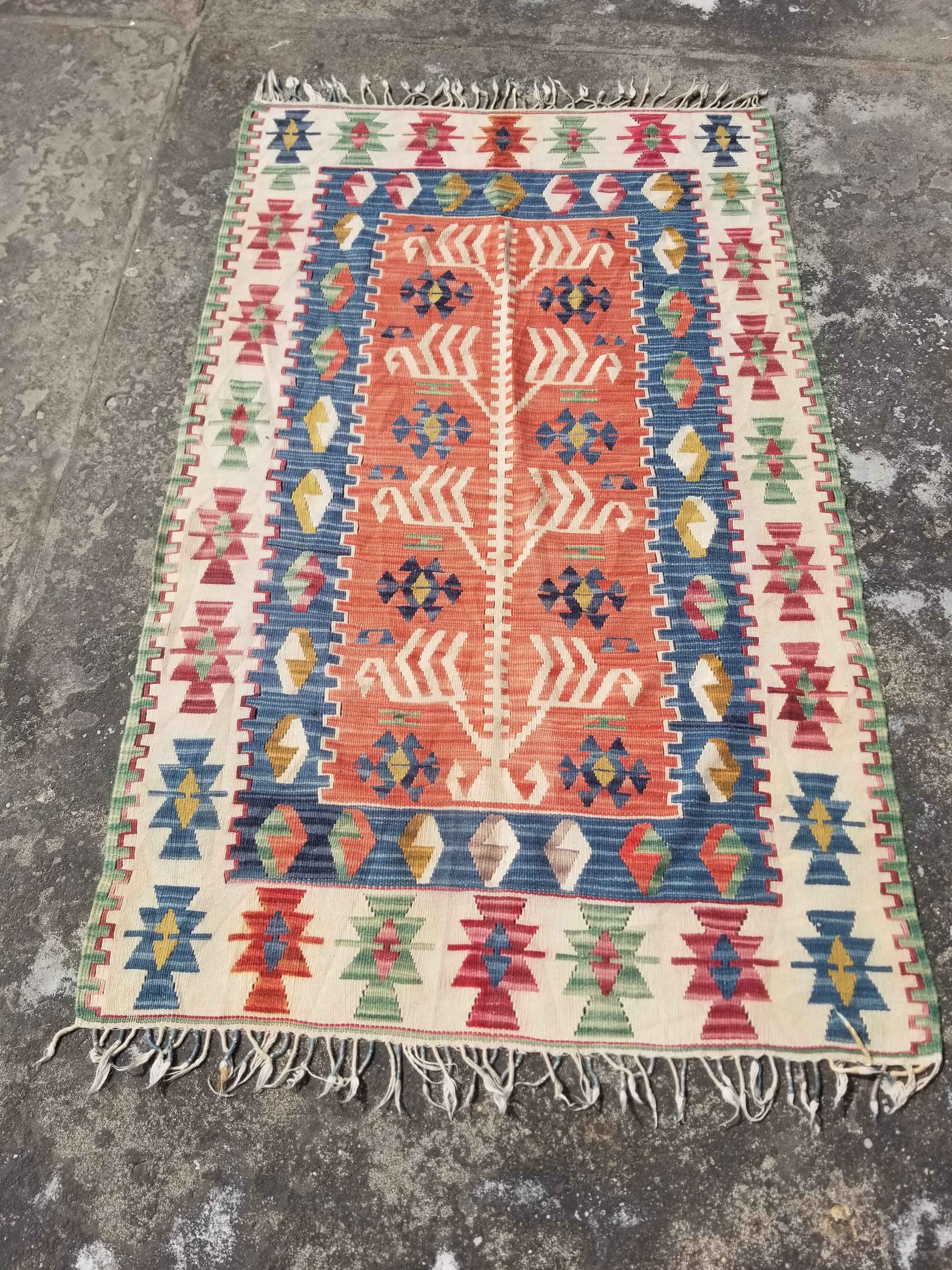 Vintage Traditonal Handwoven Turkish Anatolian Wool Multicolor Kilim 176x111cm