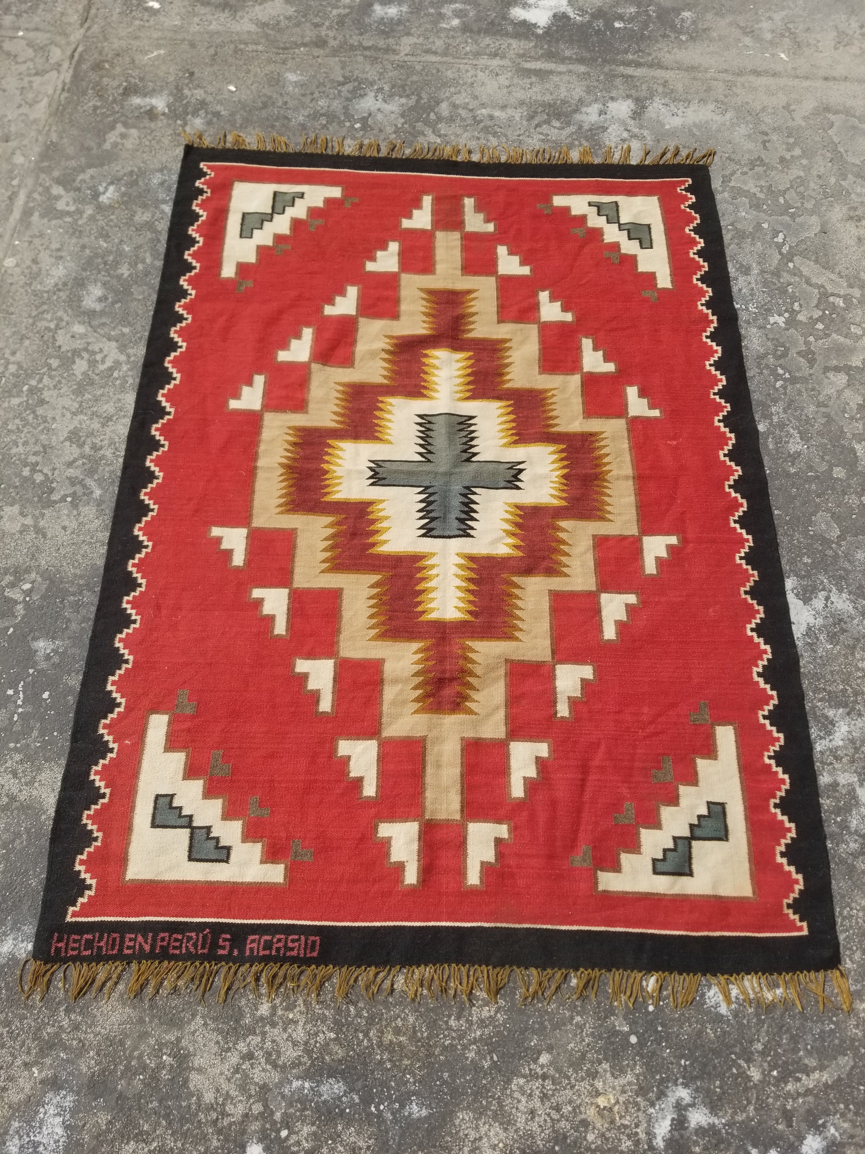 Vintage Traditional Handwoven Peruvian Andean Wool Multicolor Kilim 164x117cm