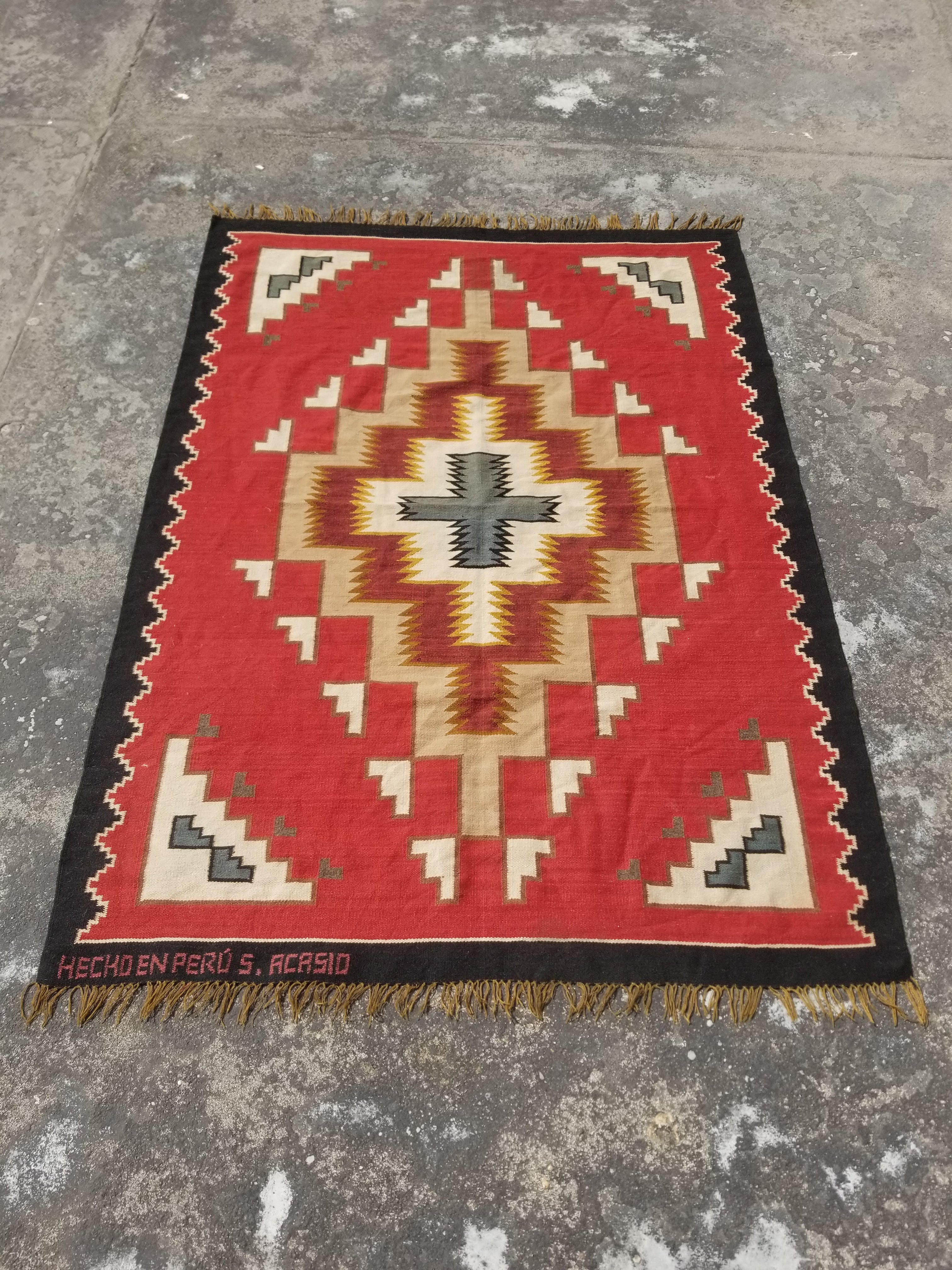 Vintage Traditional Handwoven Peruvian Andean Wool Multicolor Kilim 164x117cm