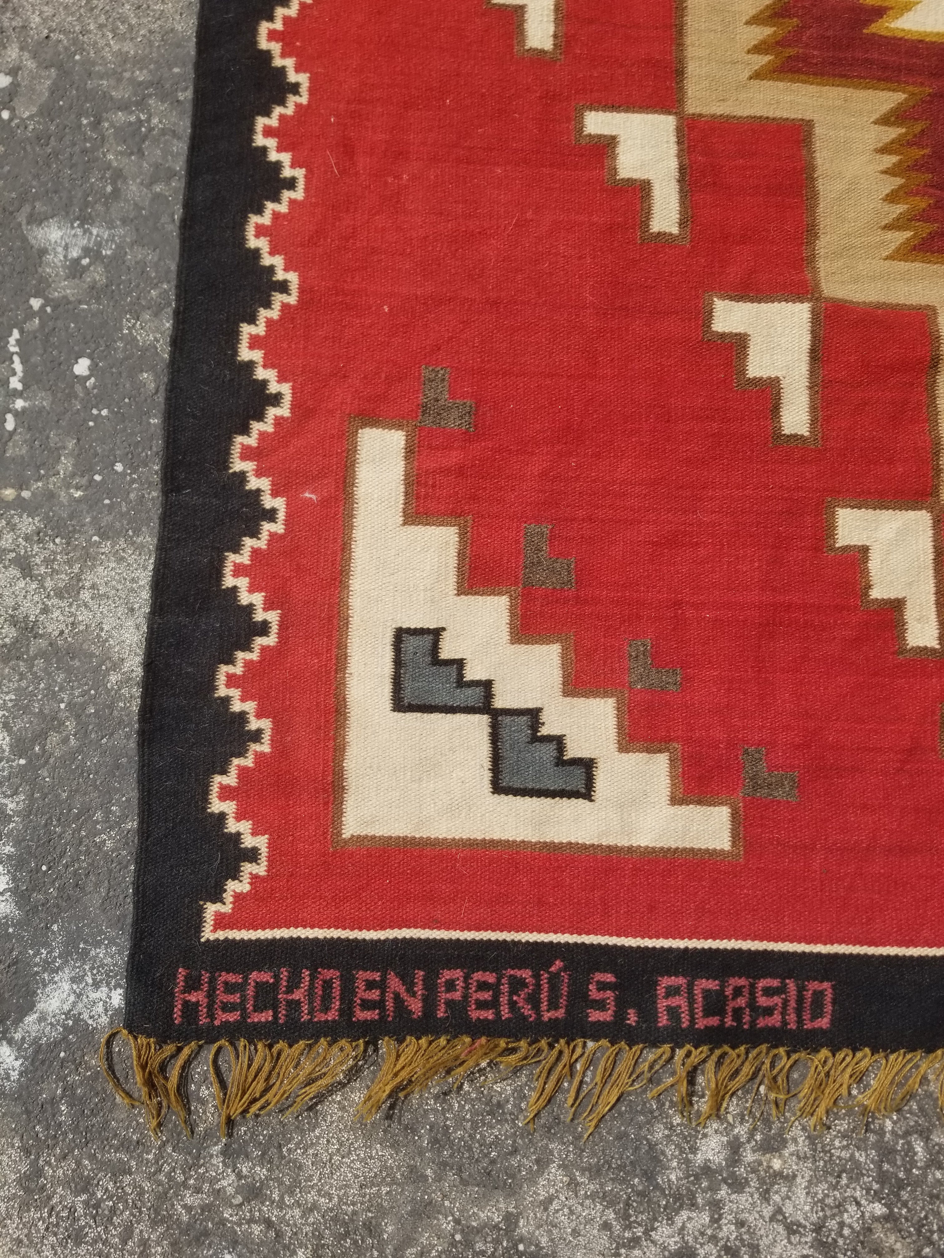 Vintage Traditional Handwoven Peruvian Andean Wool Multicolor Kilim 164x117cm