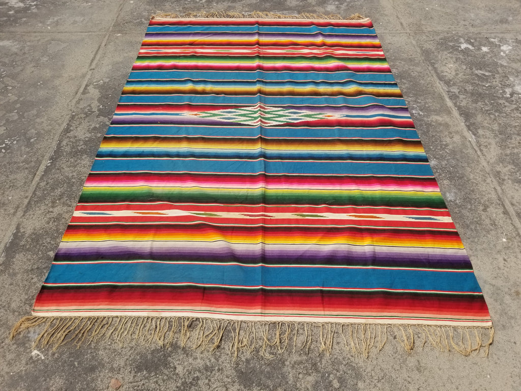 Vintage Traditional Handwoven Mexican Saltillo Serape Wool Kilim 239x164cm