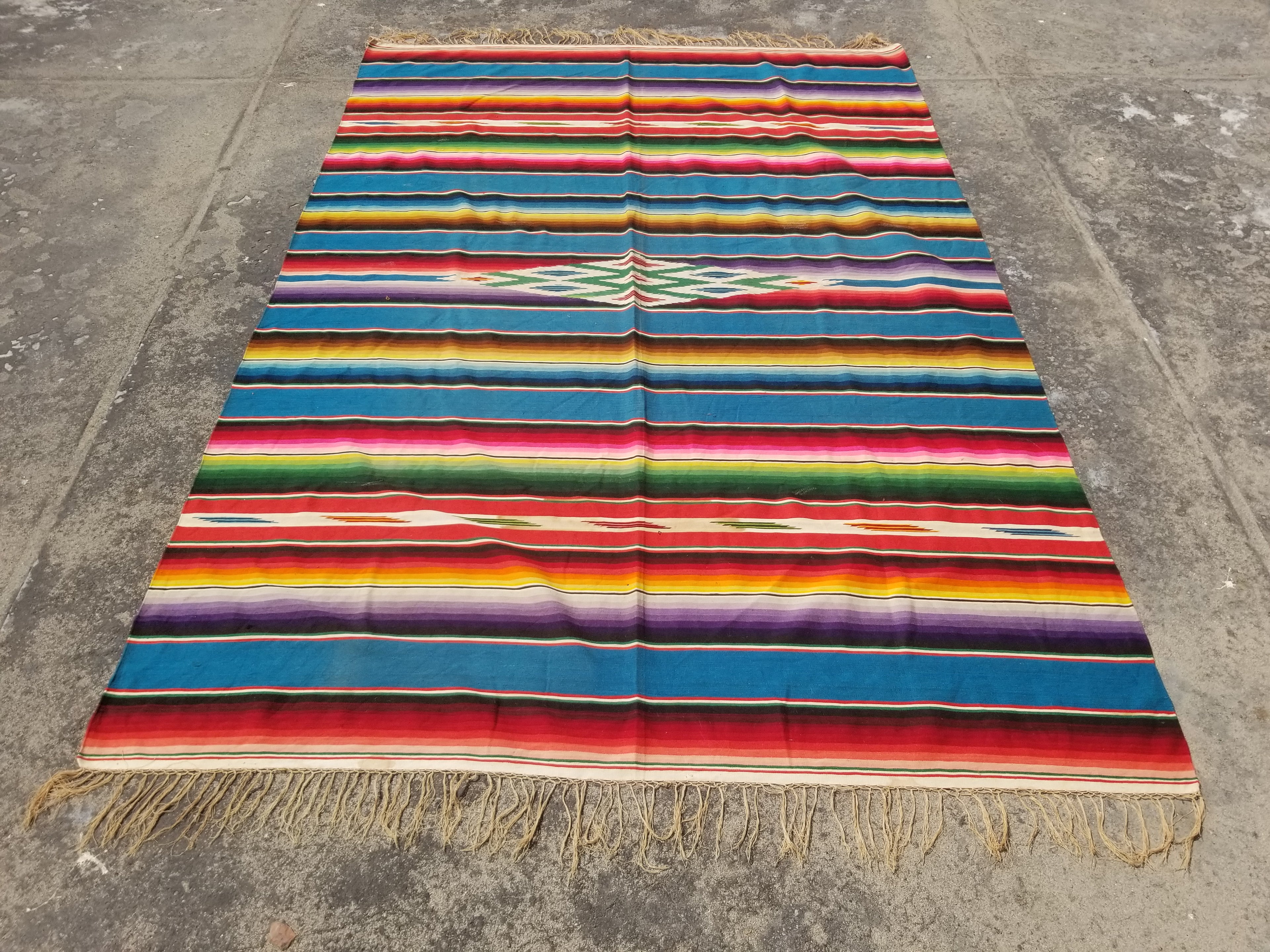 Vintage Traditional Handwoven Mexican Saltillo Serape Wool Kilim 239x164cm