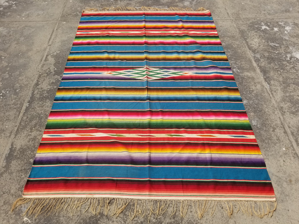 Vintage Traditional Handwoven Mexican Saltillo Serape Wool Kilim 239x164cm