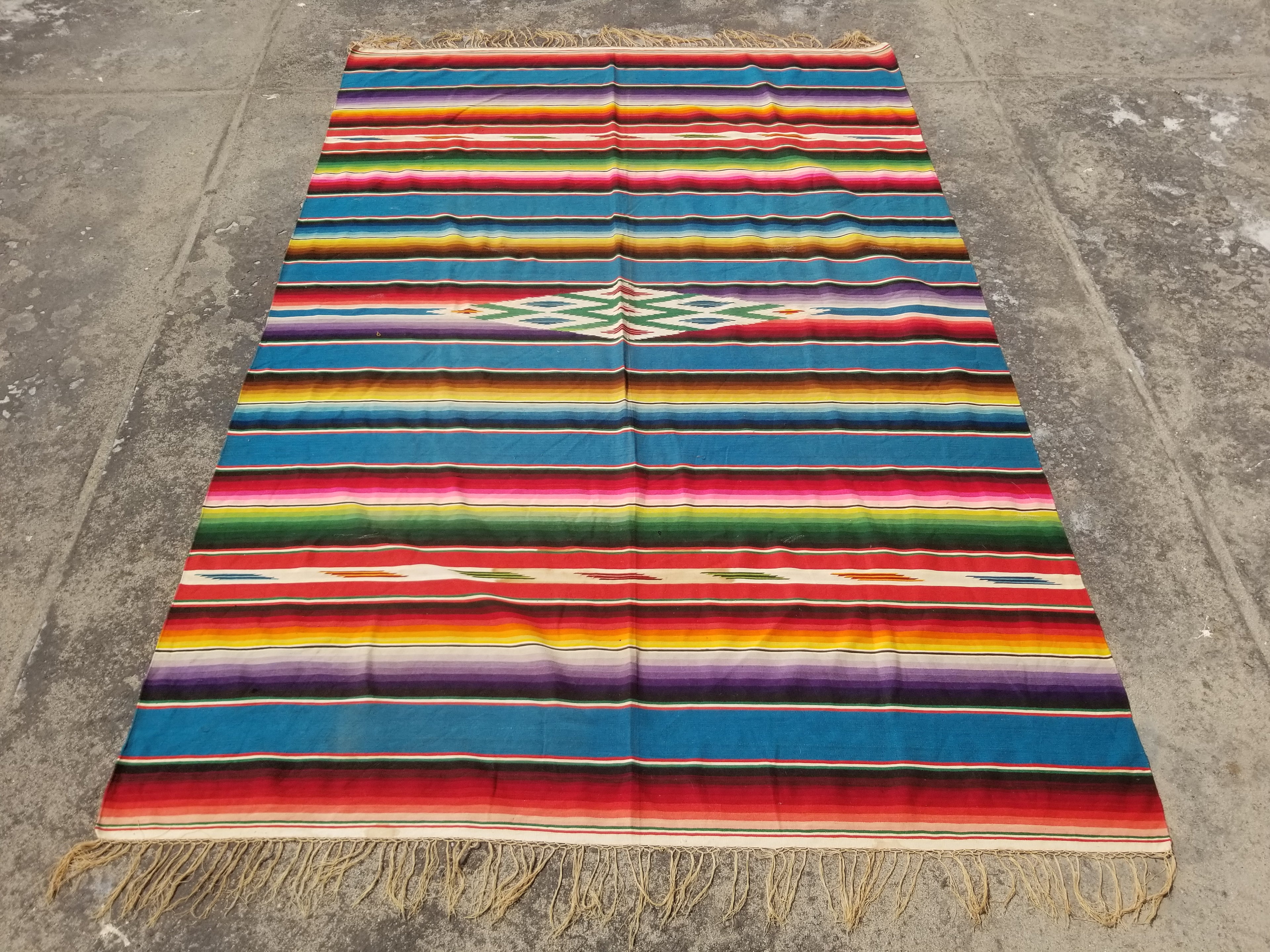 Vintage Traditional Handwoven Mexican Saltillo Serape Wool Kilim 239x164cm