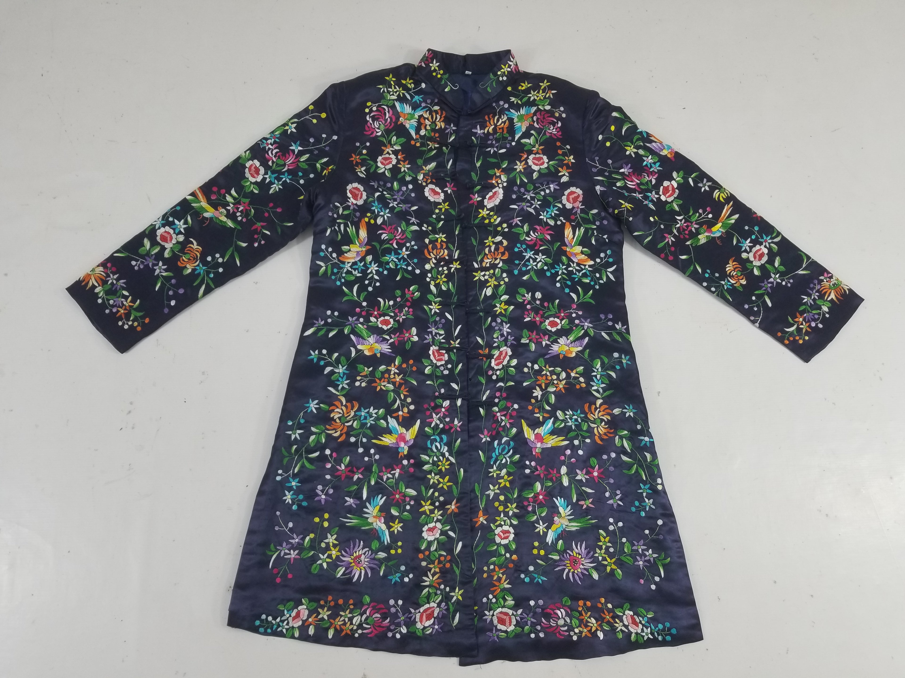 Antique Chinese Hand Embroidered Floral & Birds Mandarin Jacket