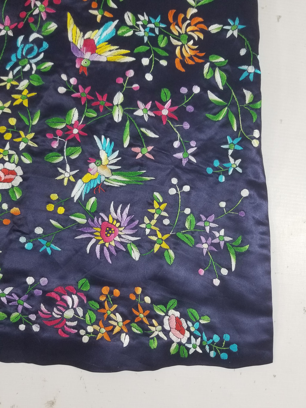 Antique Chinese Hand Embroidered Floral & Birds Mandarin Jacket