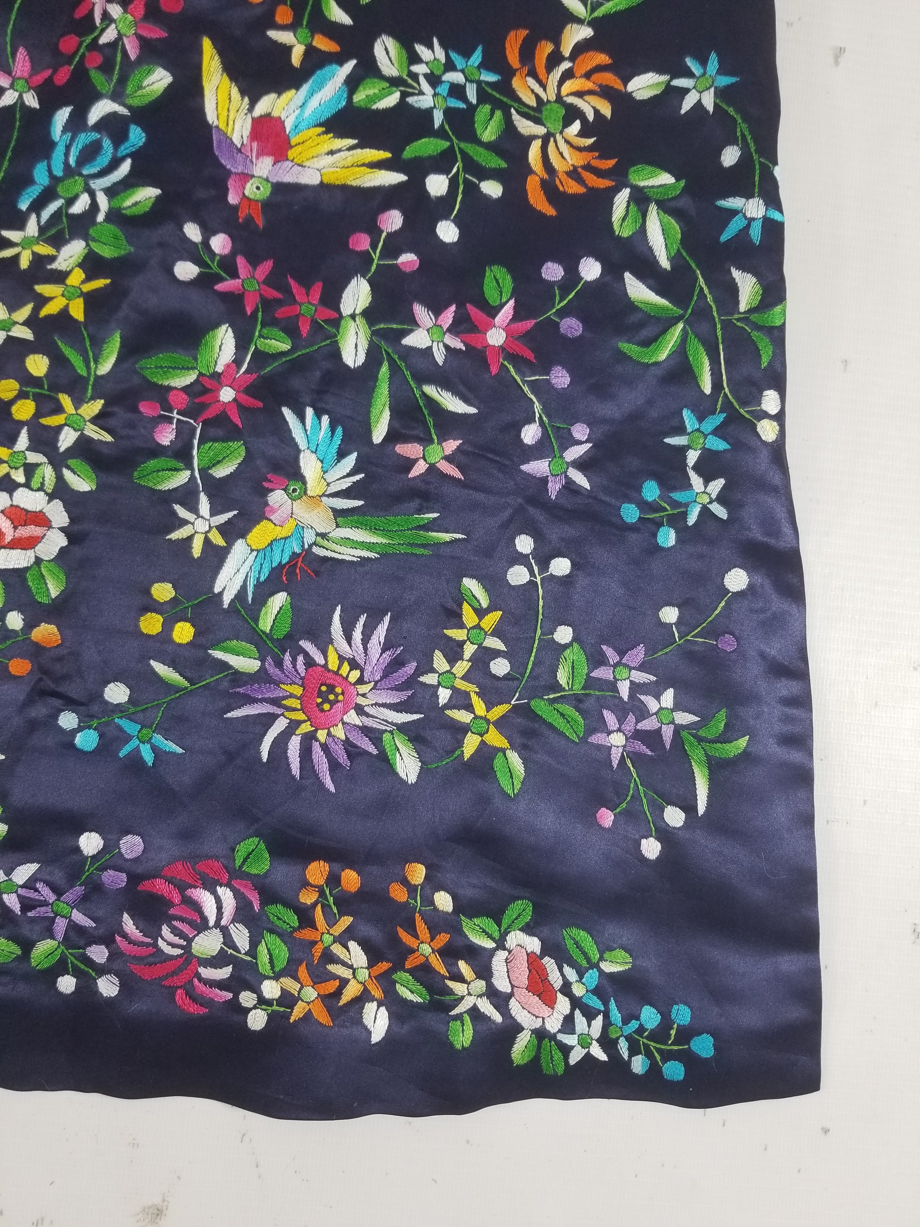 Antique Chinese Hand Embroidered Floral & Birds Mandarin Jacket