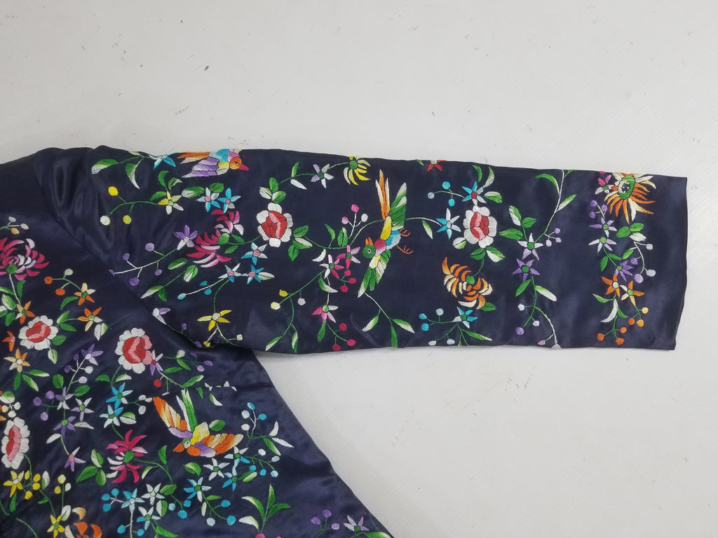 Antique Chinese Hand Embroidered Floral & Birds Mandarin Jacket
