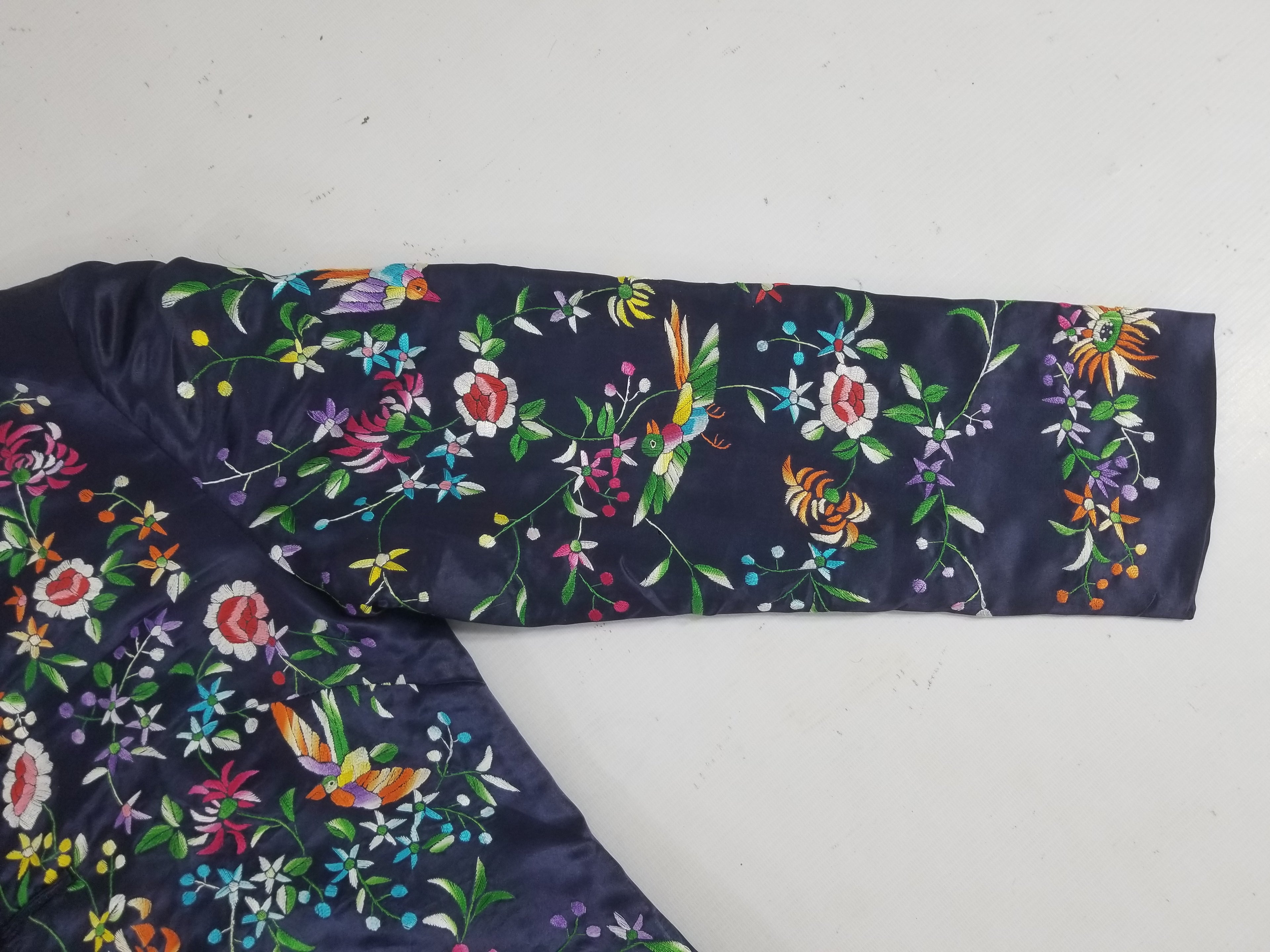Antique Chinese Hand Embroidered Floral & Birds Mandarin Jacket