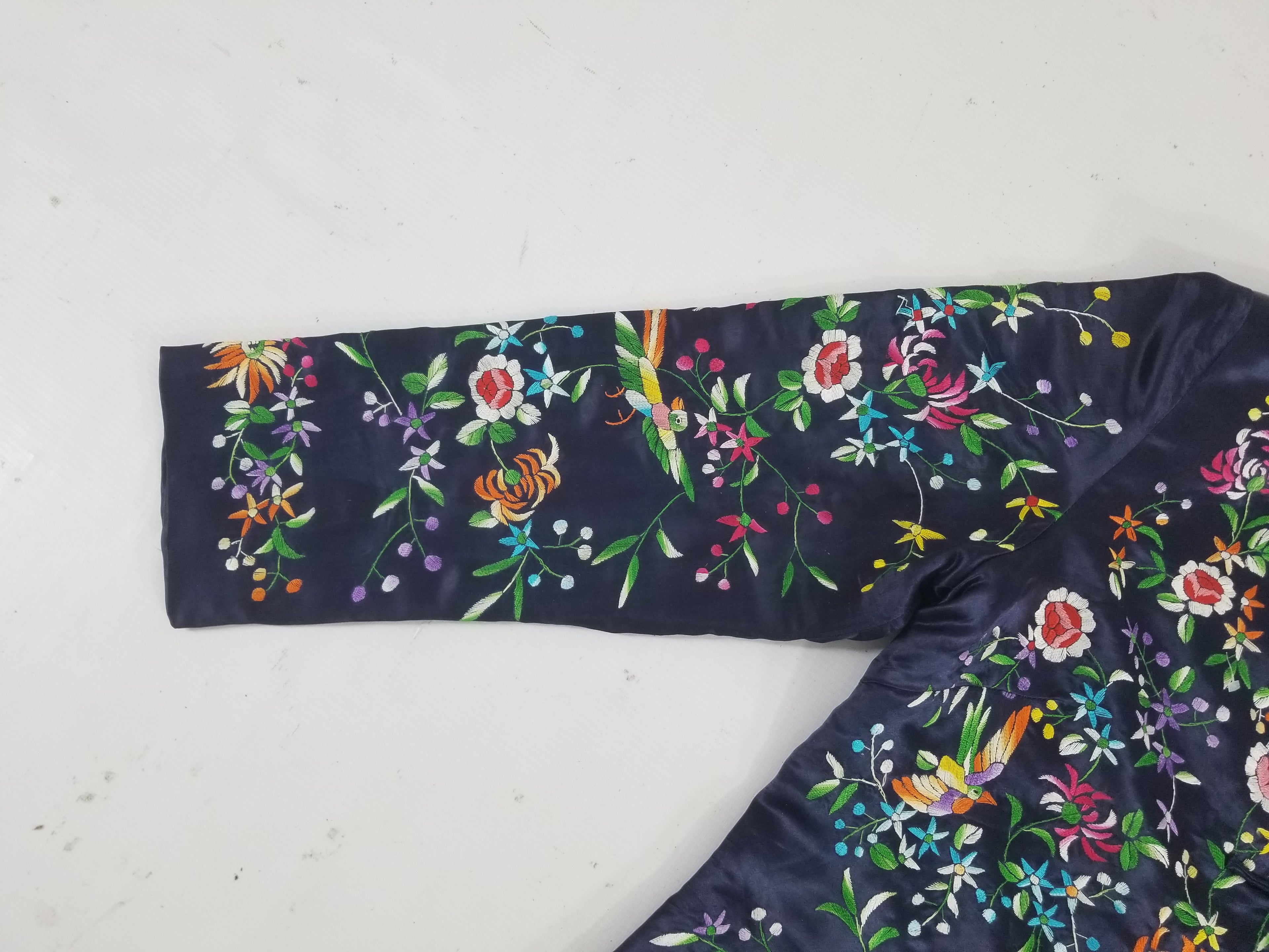 Antique Chinese Hand Embroidered Floral & Birds Mandarin Jacket