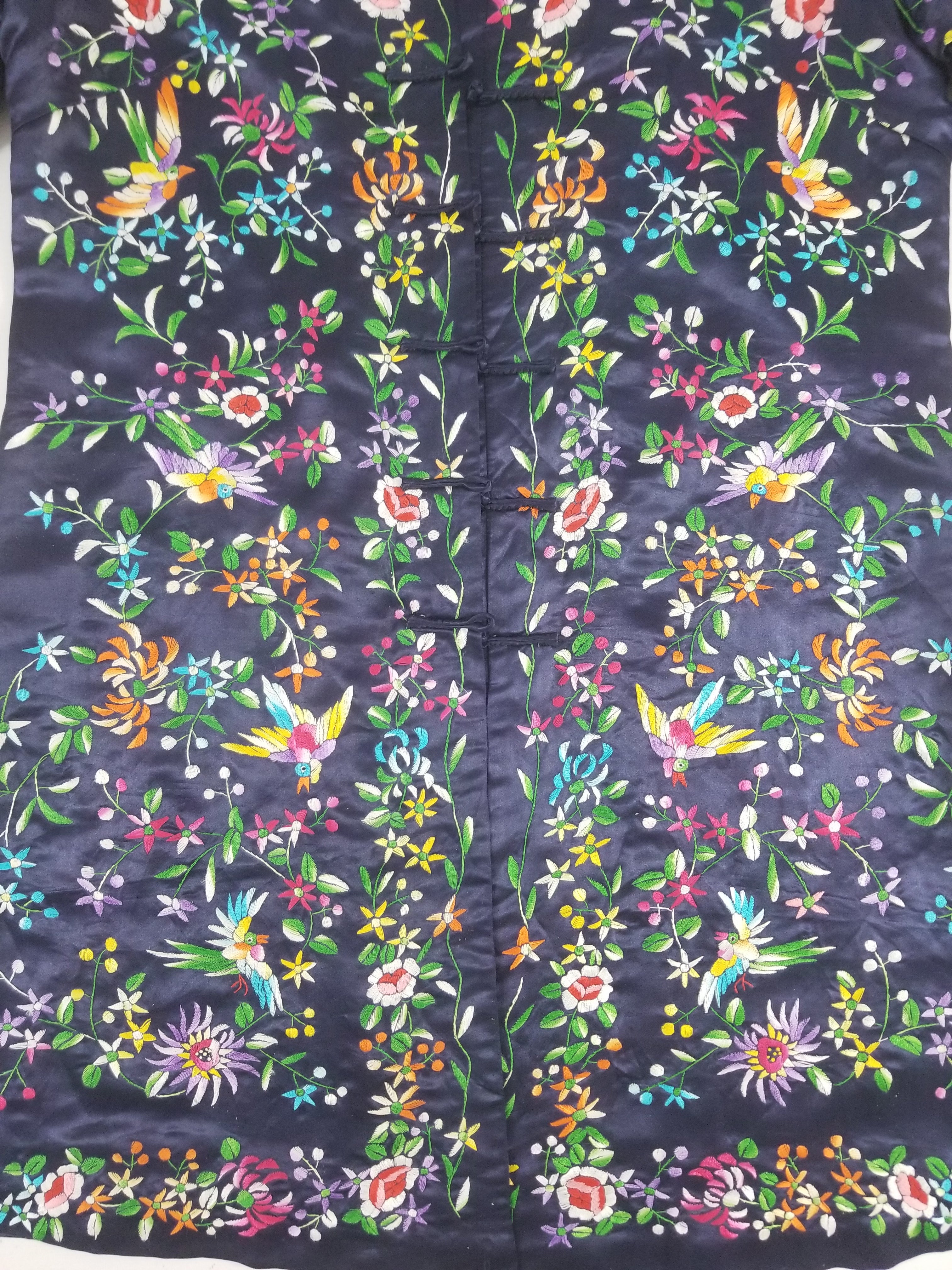 Antique Chinese Hand Embroidered Floral & Birds Mandarin Jacket