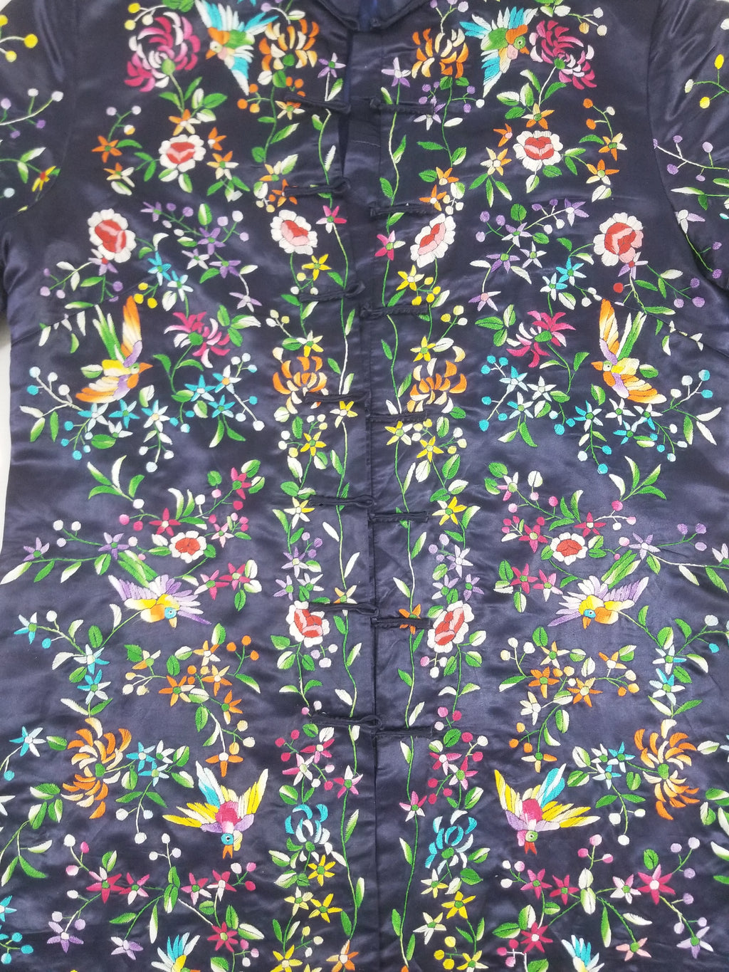 Antique Chinese Hand Embroidered Floral & Birds Mandarin Jacket