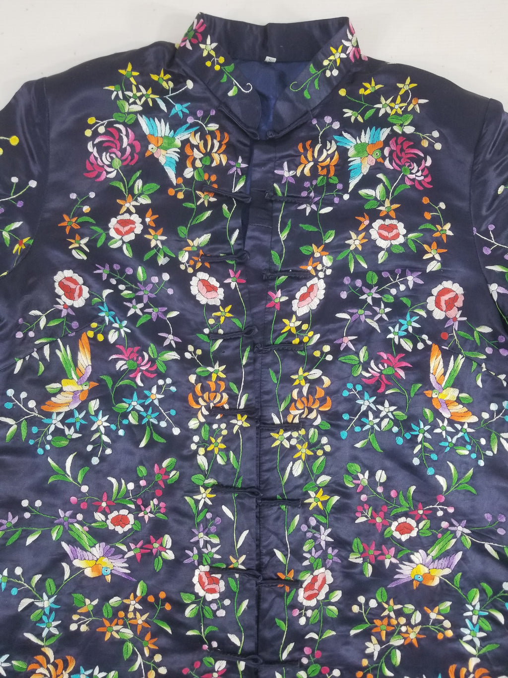 Antique Chinese Hand Embroidered Floral & Birds Mandarin Jacket