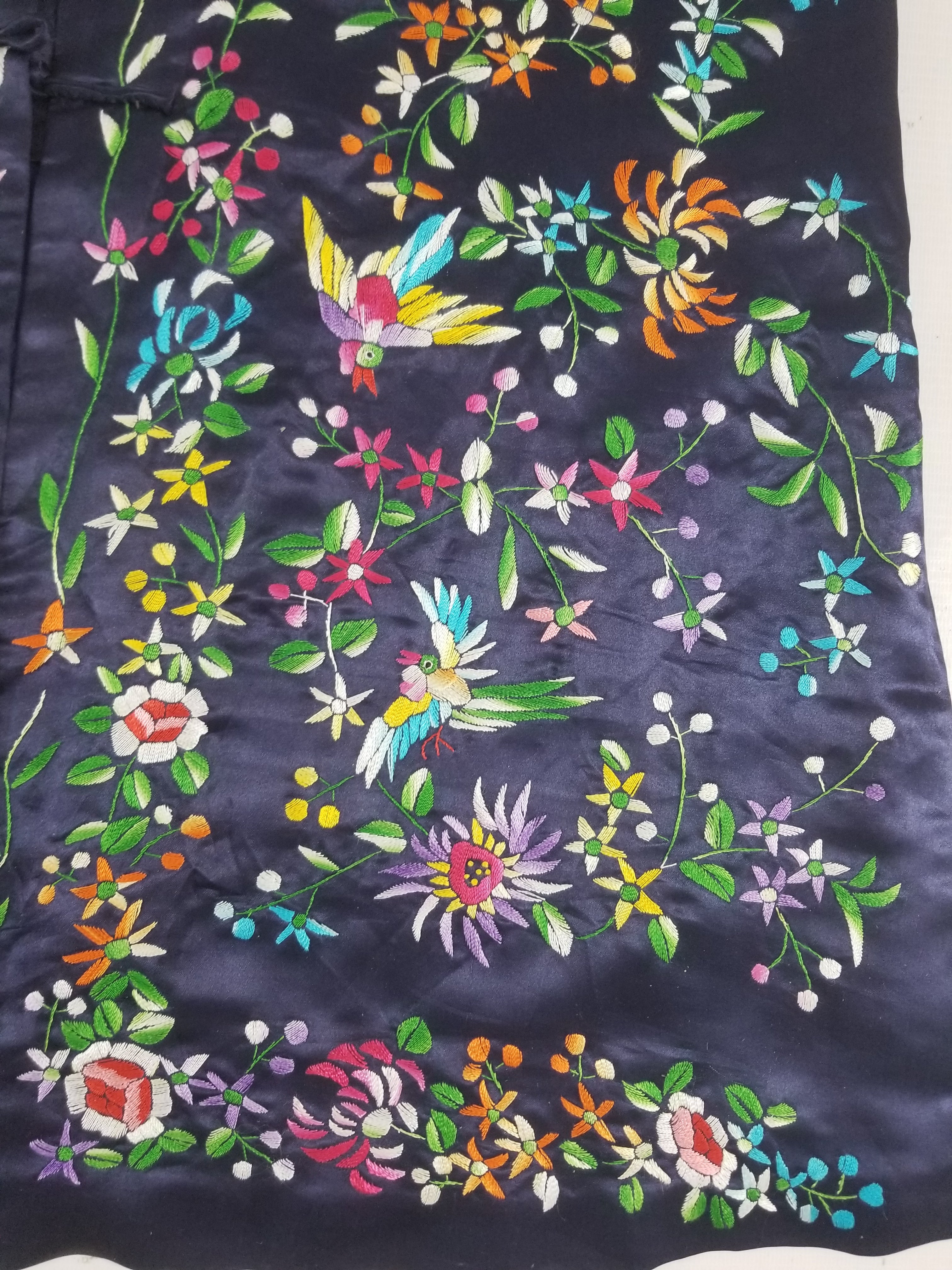 Antique Chinese Hand Embroidered Floral & Birds Mandarin Jacket