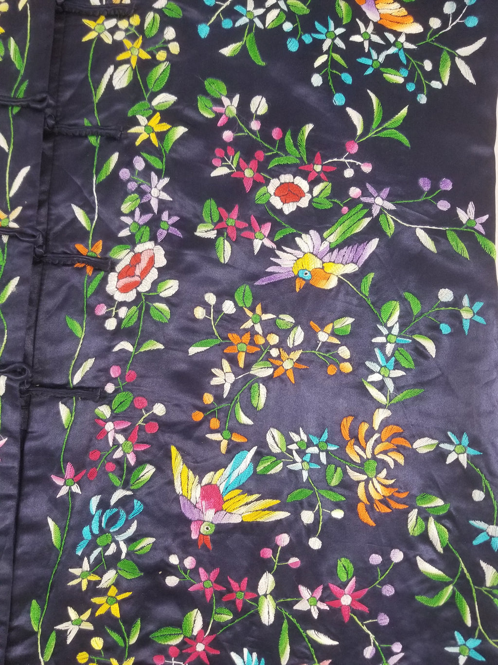 Antique Chinese Hand Embroidered Floral & Birds Mandarin Jacket