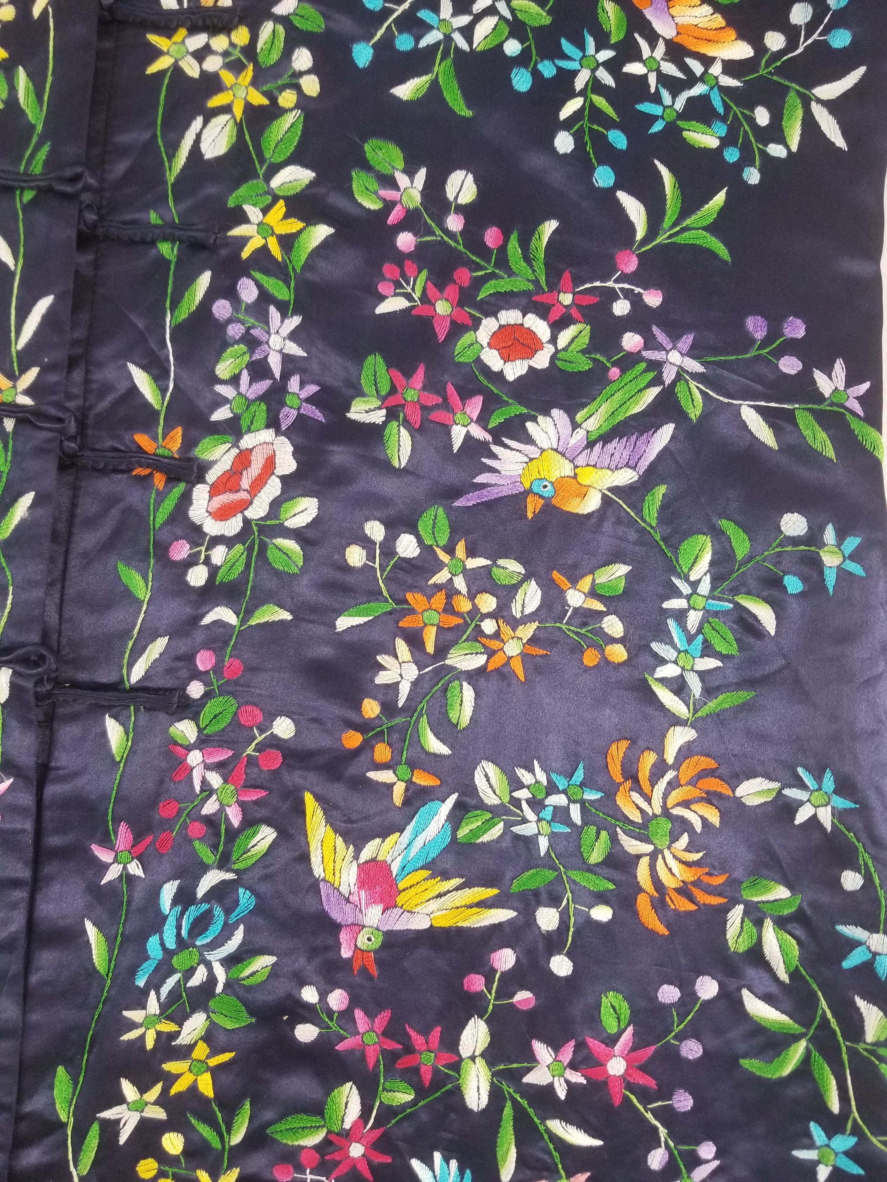 Antique Chinese Hand Embroidered Floral & Birds Mandarin Jacket
