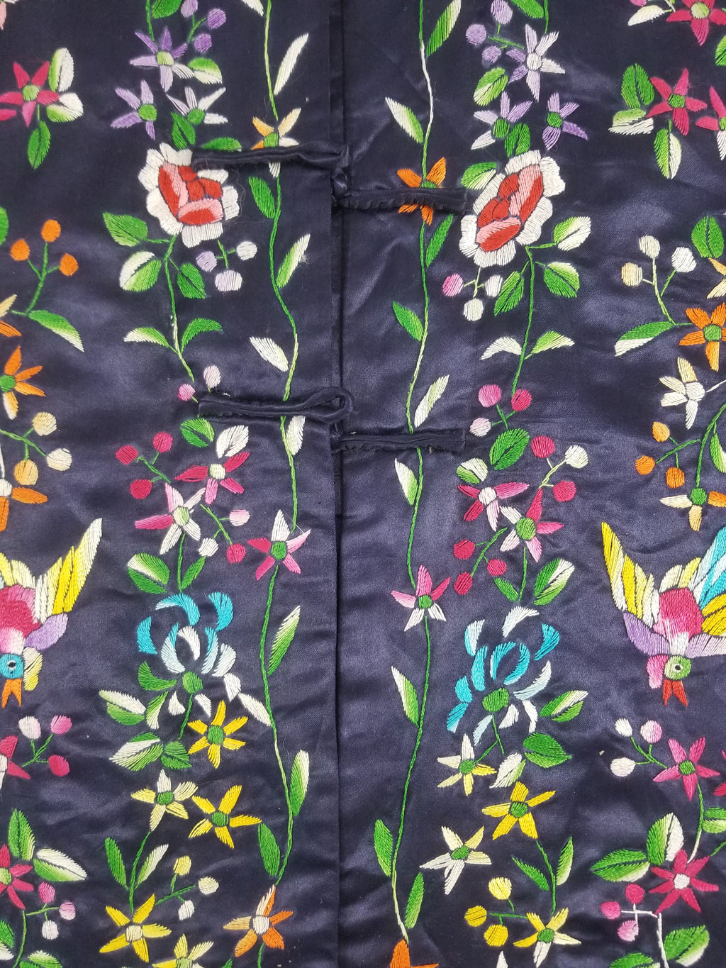Antique Chinese Hand Embroidered Floral & Birds Mandarin Jacket