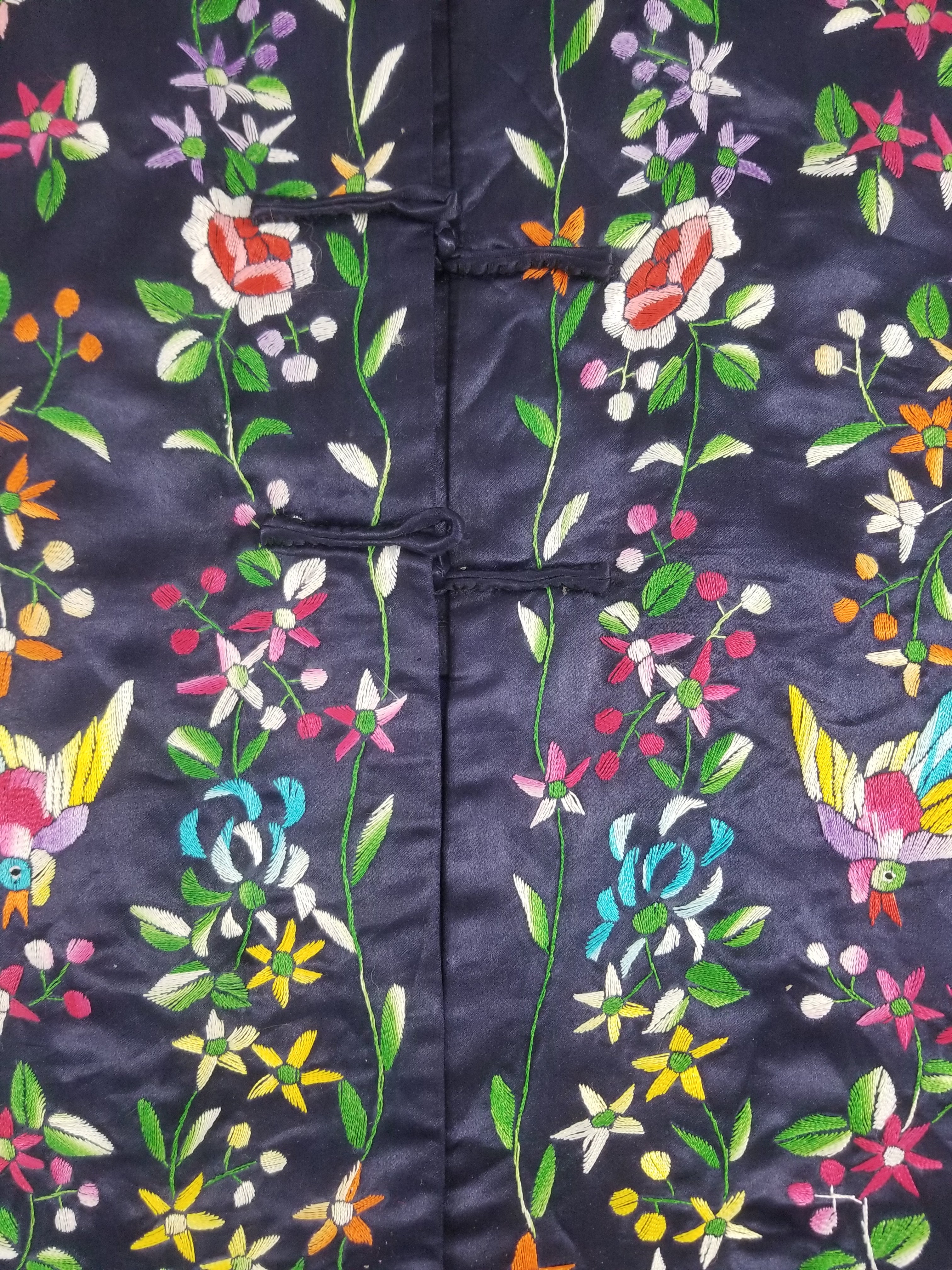 Antique Chinese Hand Embroidered Floral & Birds Mandarin Jacket