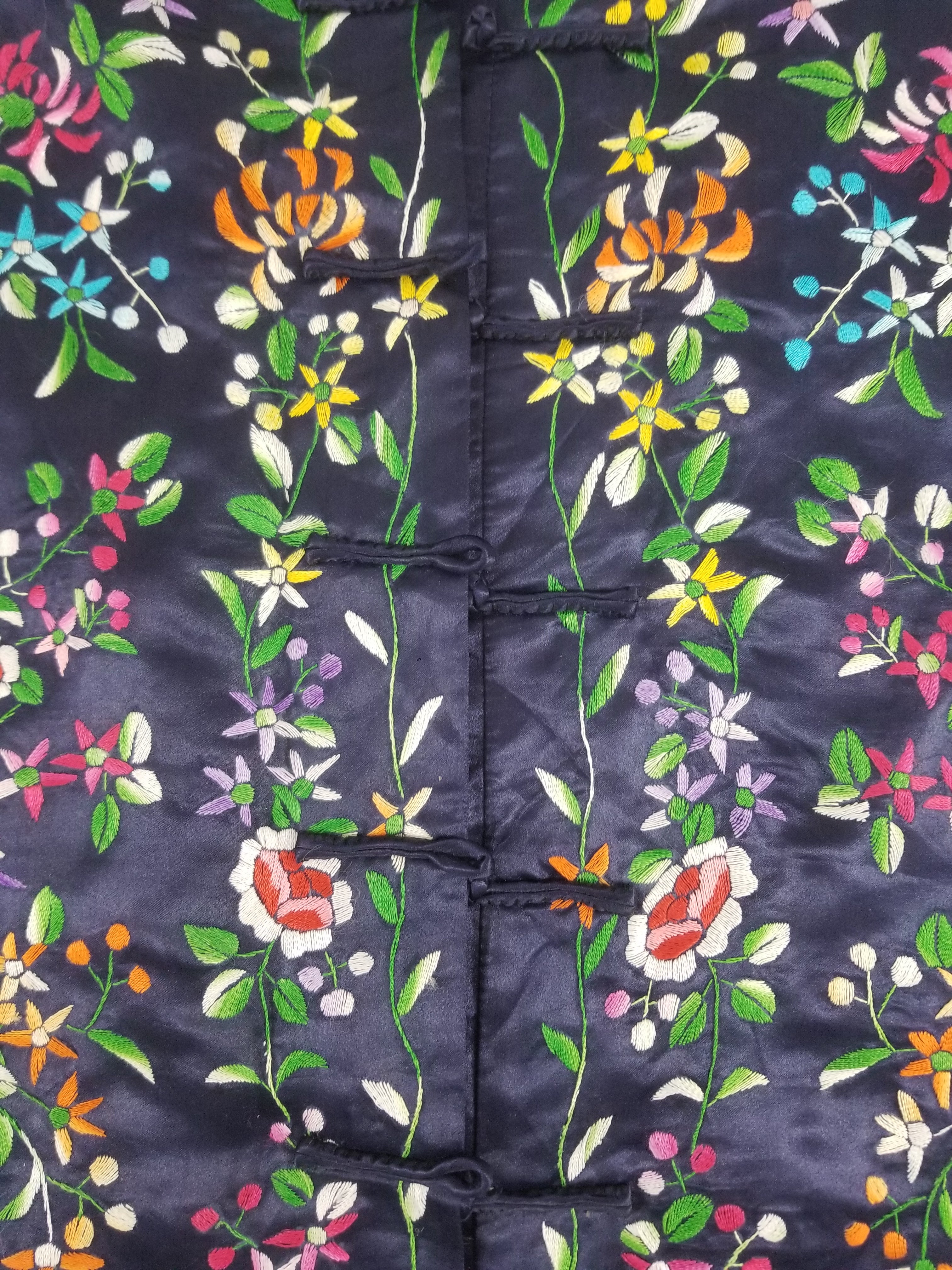 Antique Chinese Hand Embroidered Floral & Birds Mandarin Jacket