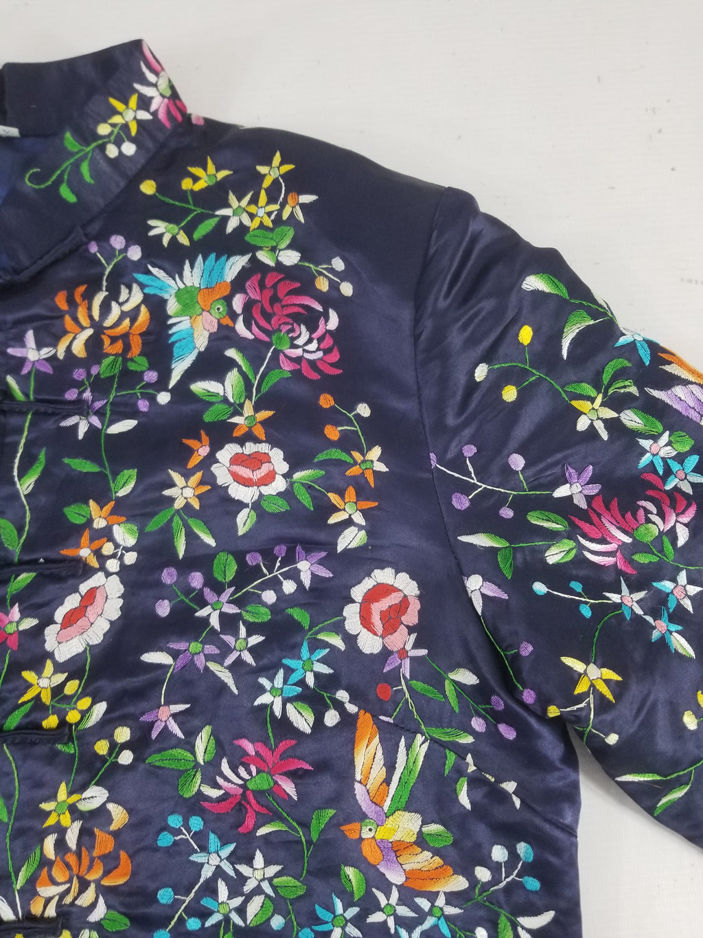 Antique Chinese Hand Embroidered Floral & Birds Mandarin Jacket